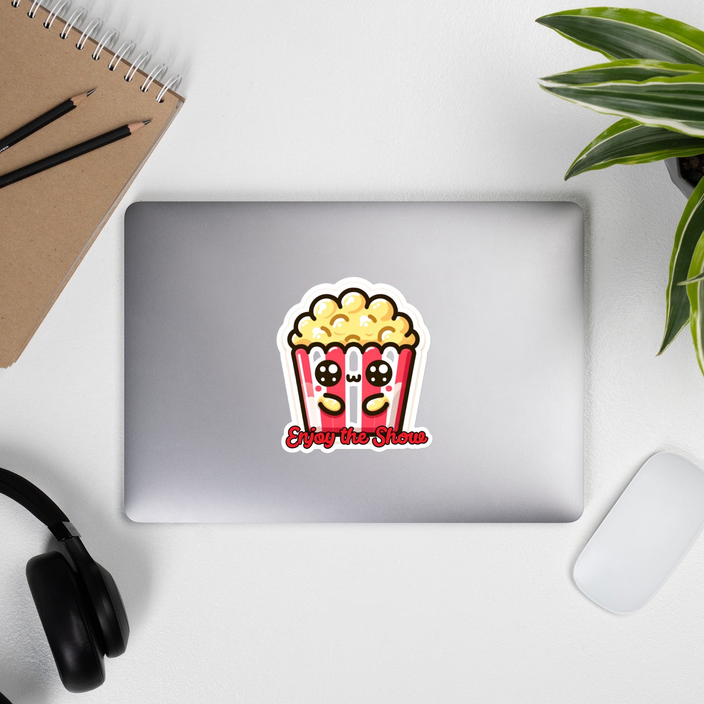 Bubble-free stickers adorable popcorn bucket sticker Enjoy the Show sticker movie and theatre stickers drama stickers