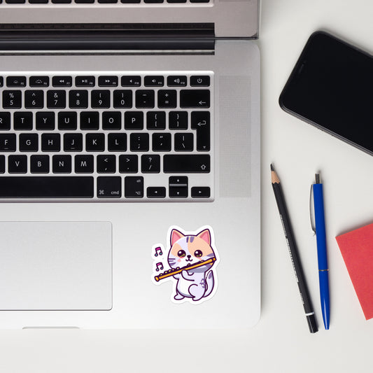 Bubble-free stickers kitty cat flute player band sticker flute sticker teacher sticker