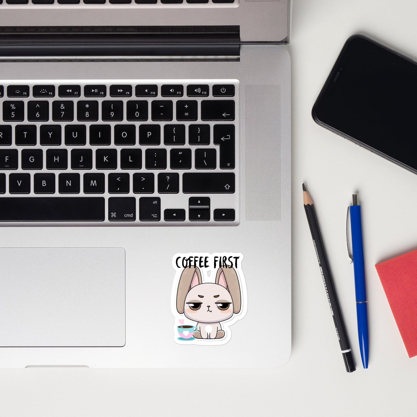 Bubble-free stickers Grumpy bunny needs coffee first Stickers funny stickers teacher stickers