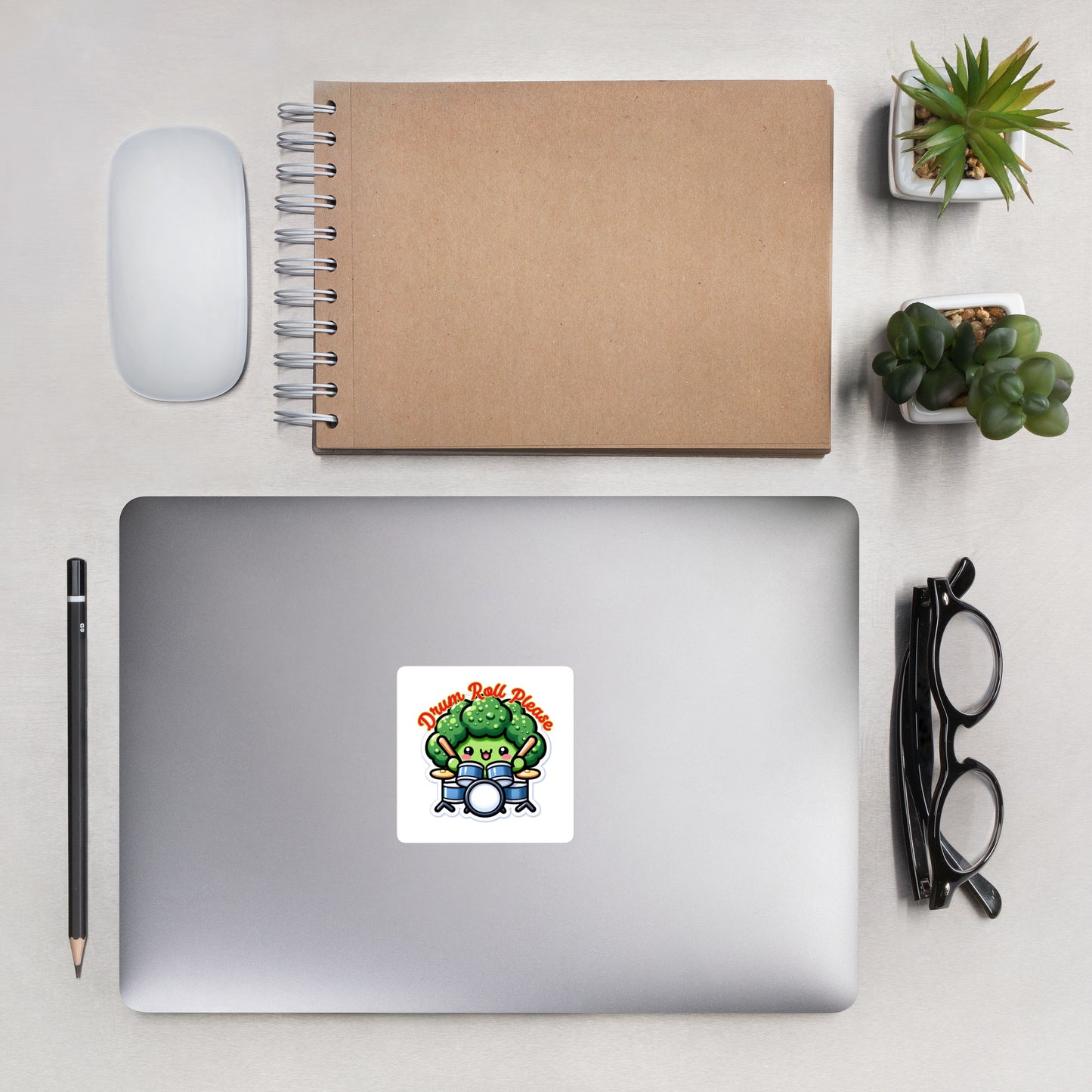 Bubble-free stickers Broccoli playing the drum set drum roll please musician sticker drummer sticker teacher stickers