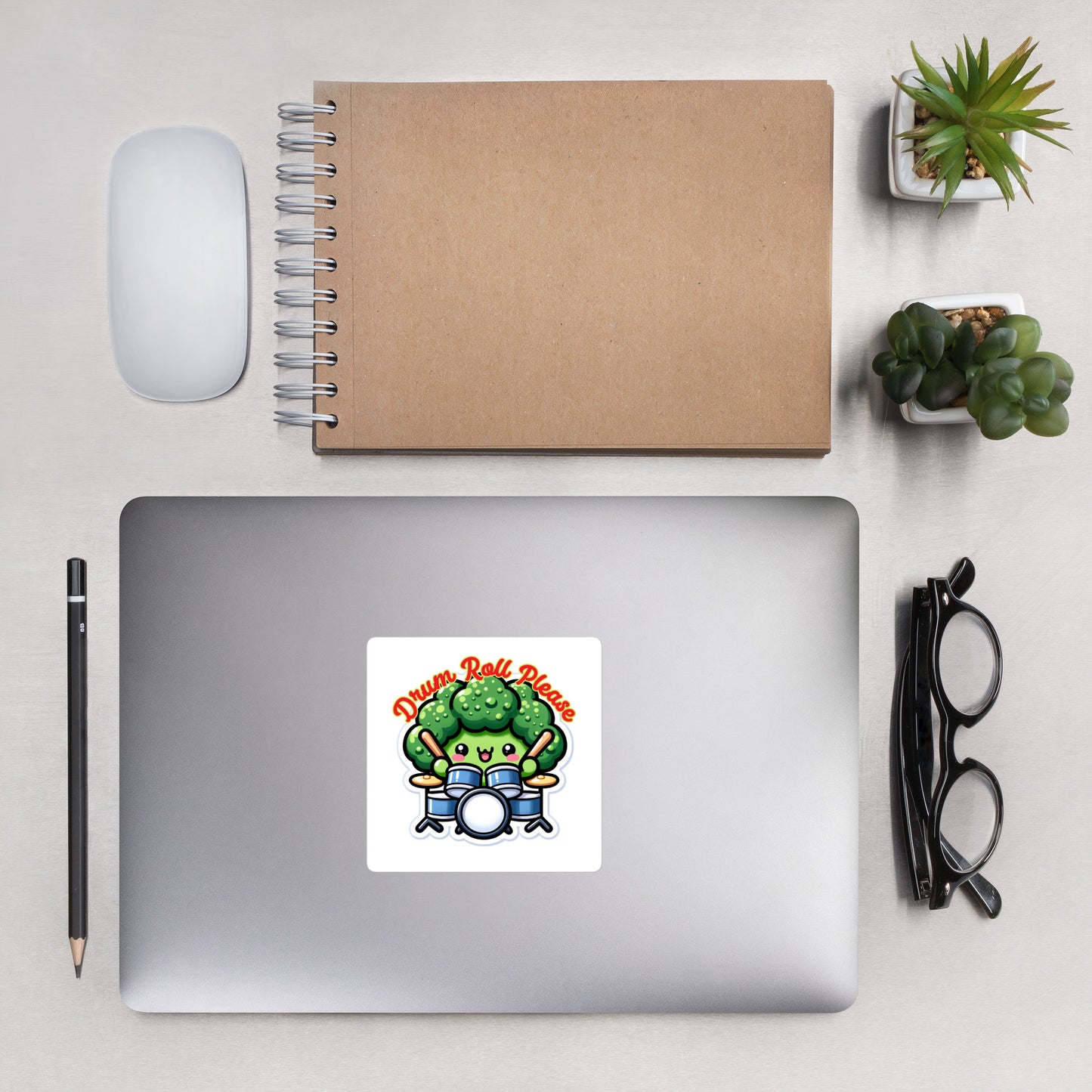 Bubble-free stickers Broccoli playing the drum set drum roll please musician sticker drummer sticker teacher stickers