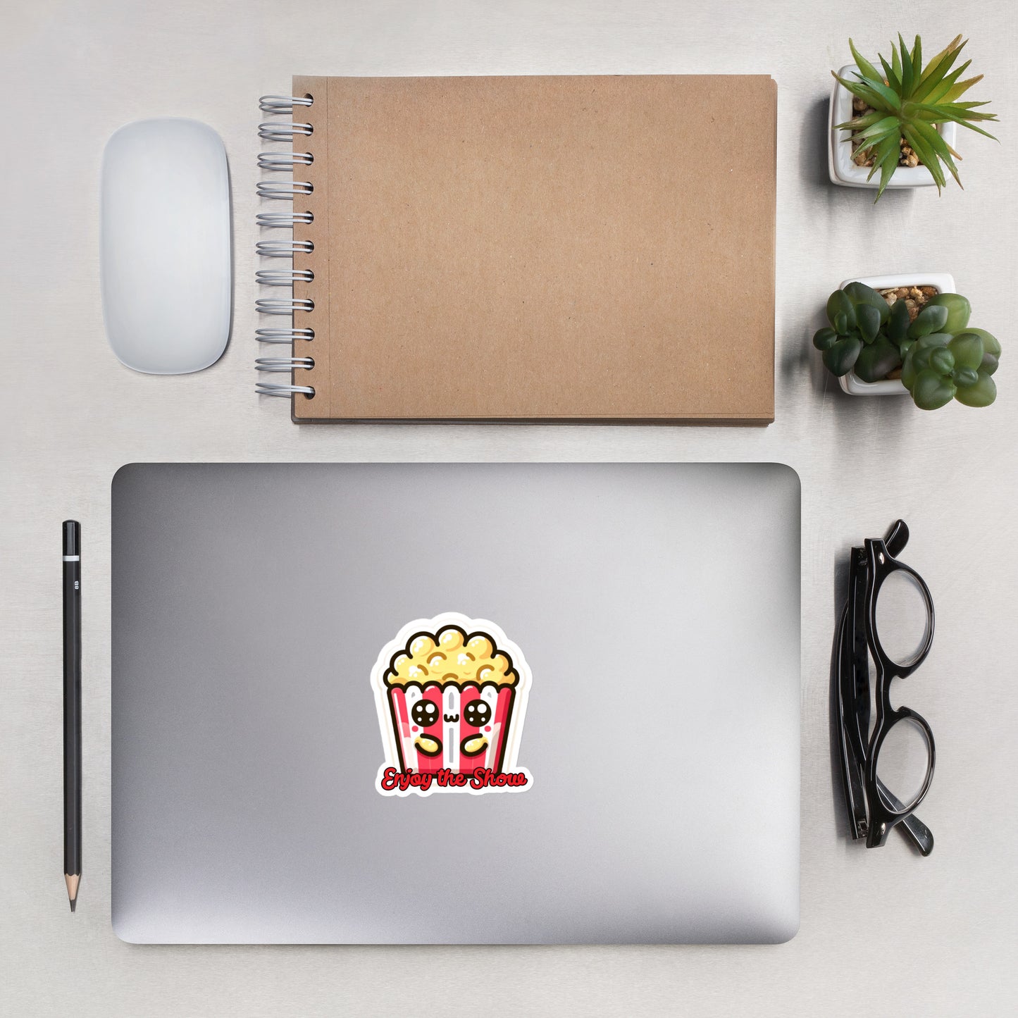 Bubble-free stickers adorable popcorn bucket sticker Enjoy the Show sticker movie and theatre stickers drama stickers