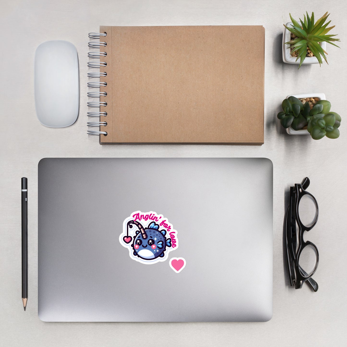 Bubble-free stickers Angler Fish Valentine's Day Sticker Cute stickers ocean creature valentine theme teacher stickers
