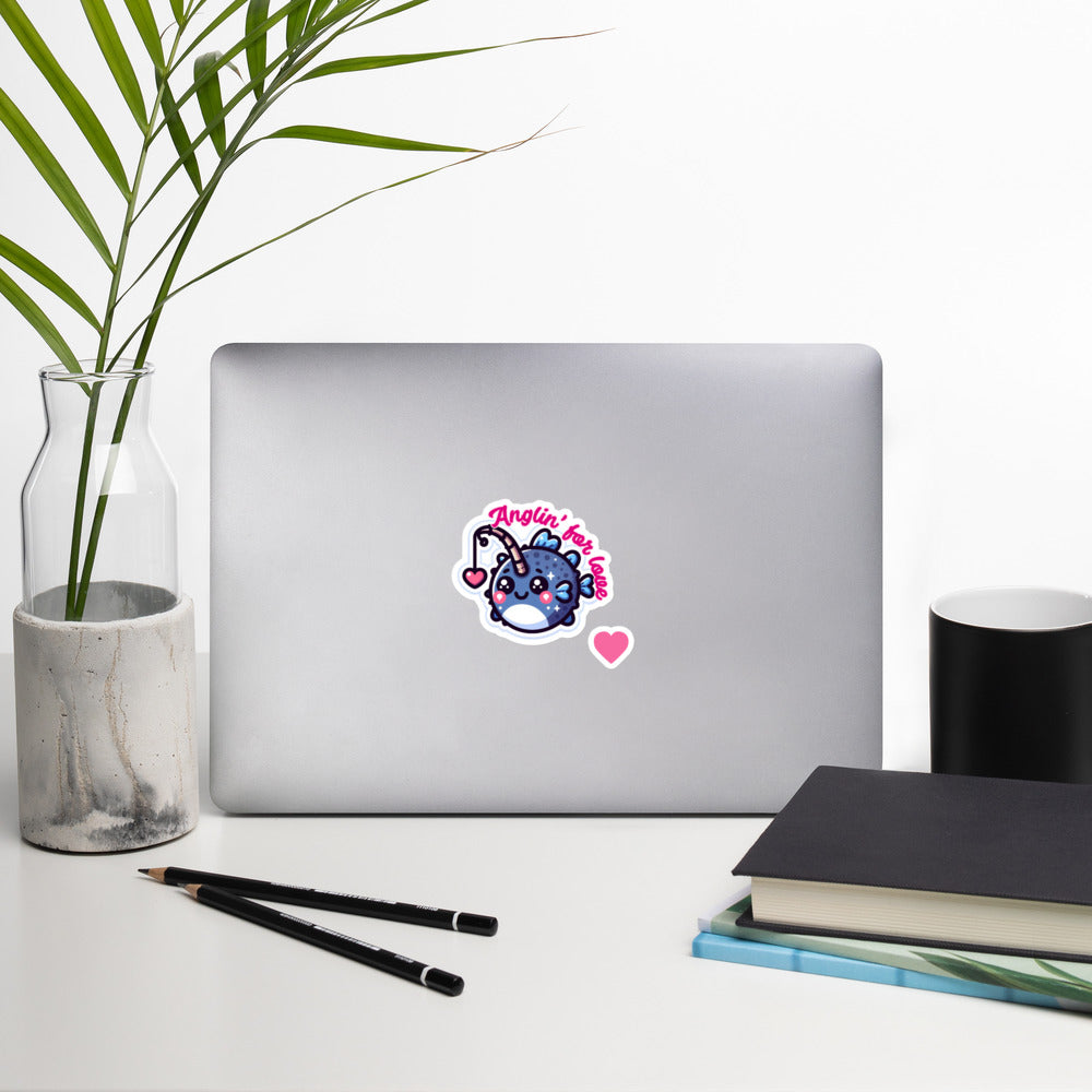 Bubble-free stickers Angler Fish Valentine's Day Sticker Cute stickers ocean creature valentine theme teacher stickers