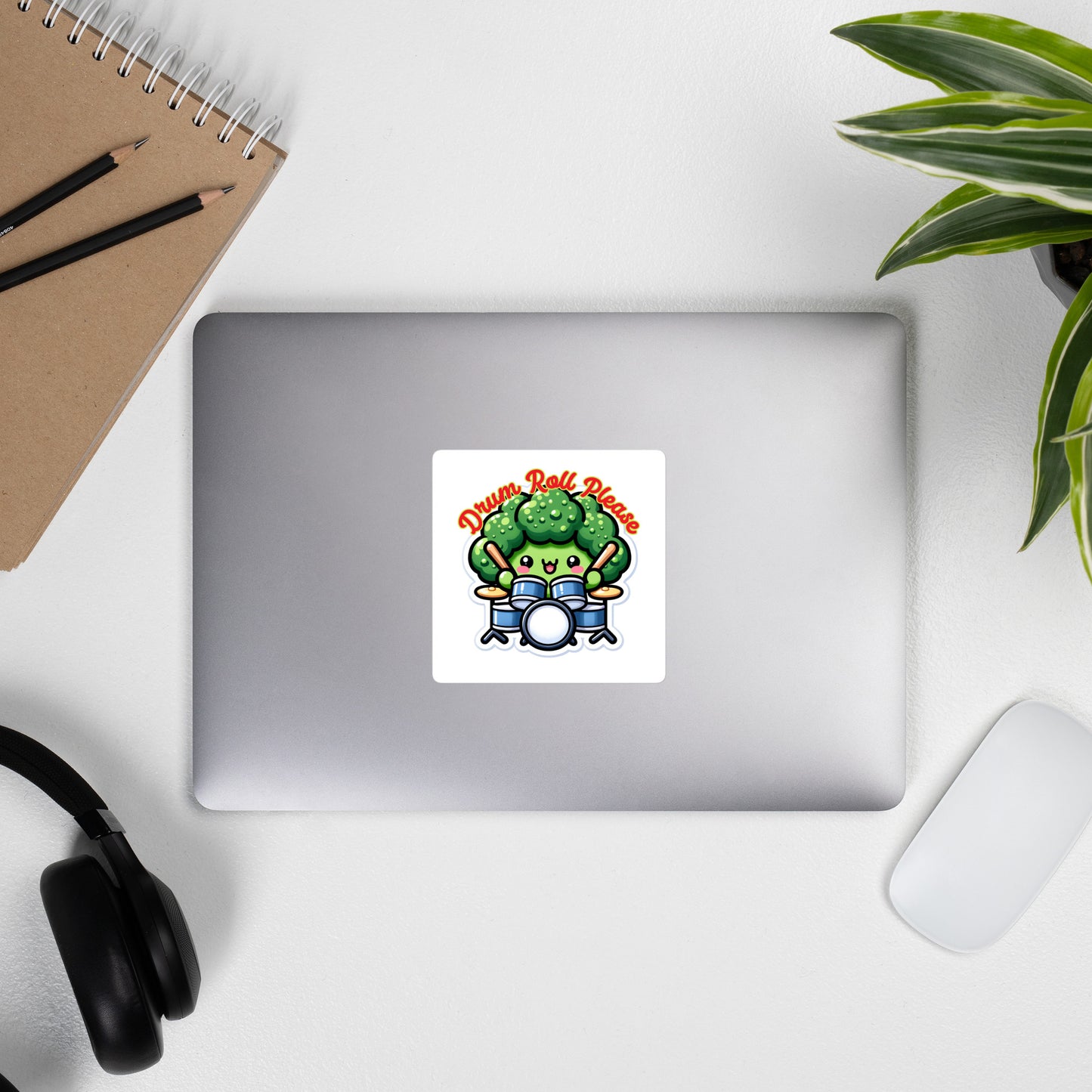 Bubble-free stickers Broccoli playing the drum set drum roll please musician sticker drummer sticker teacher stickers