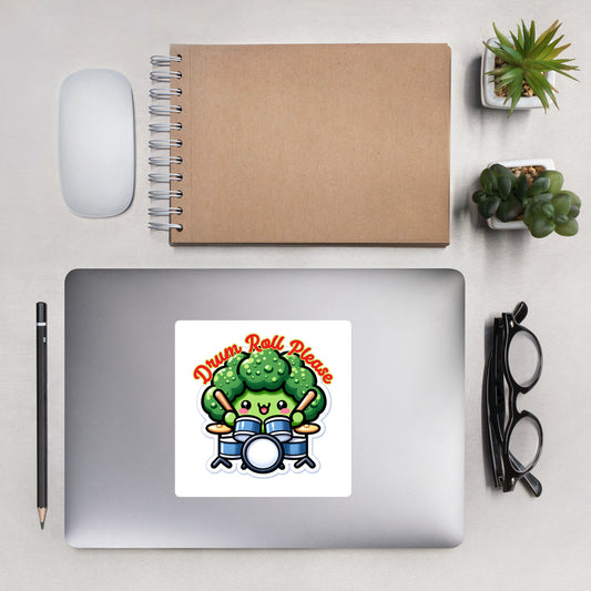 Bubble-free stickers Broccoli playing the drum set drum roll please musician sticker drummer sticker teacher stickers