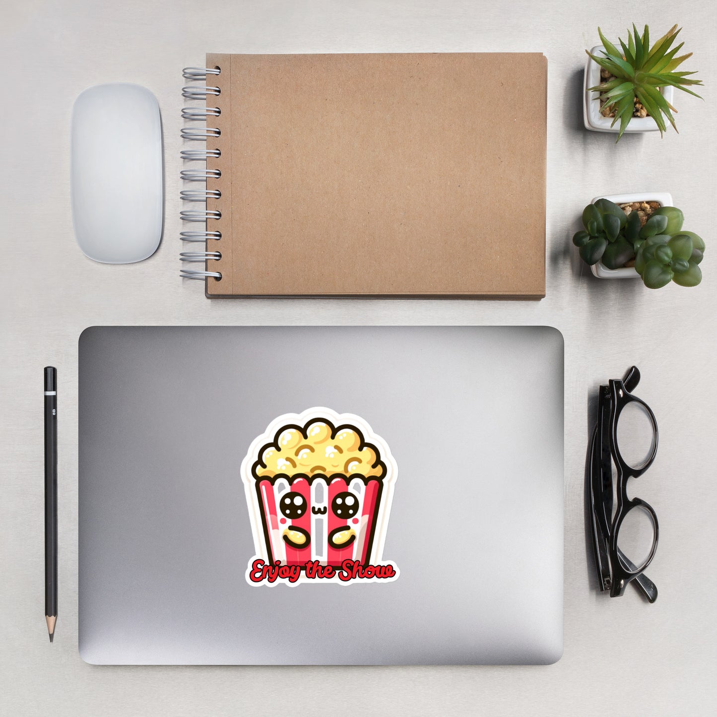Bubble-free stickers adorable popcorn bucket sticker Enjoy the Show sticker movie and theatre stickers drama stickers