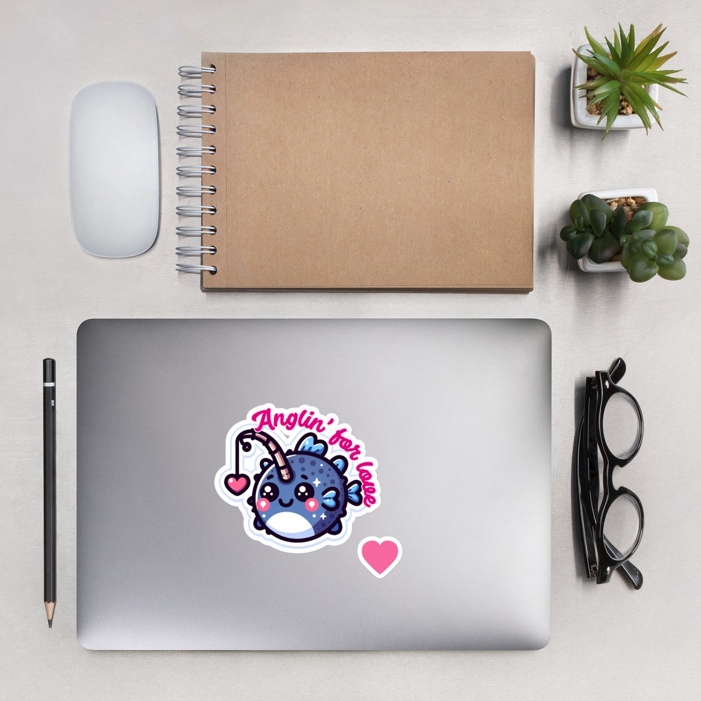 Bubble-free stickers Angler Fish Valentine's Day Sticker Cute stickers ocean creature valentine theme teacher stickers