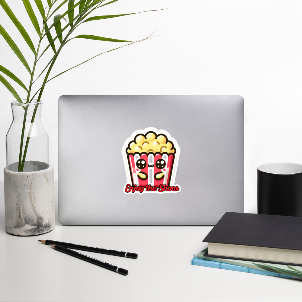 Bubble-free stickers adorable popcorn bucket sticker Enjoy the Show sticker movie and theatre stickers drama stickers