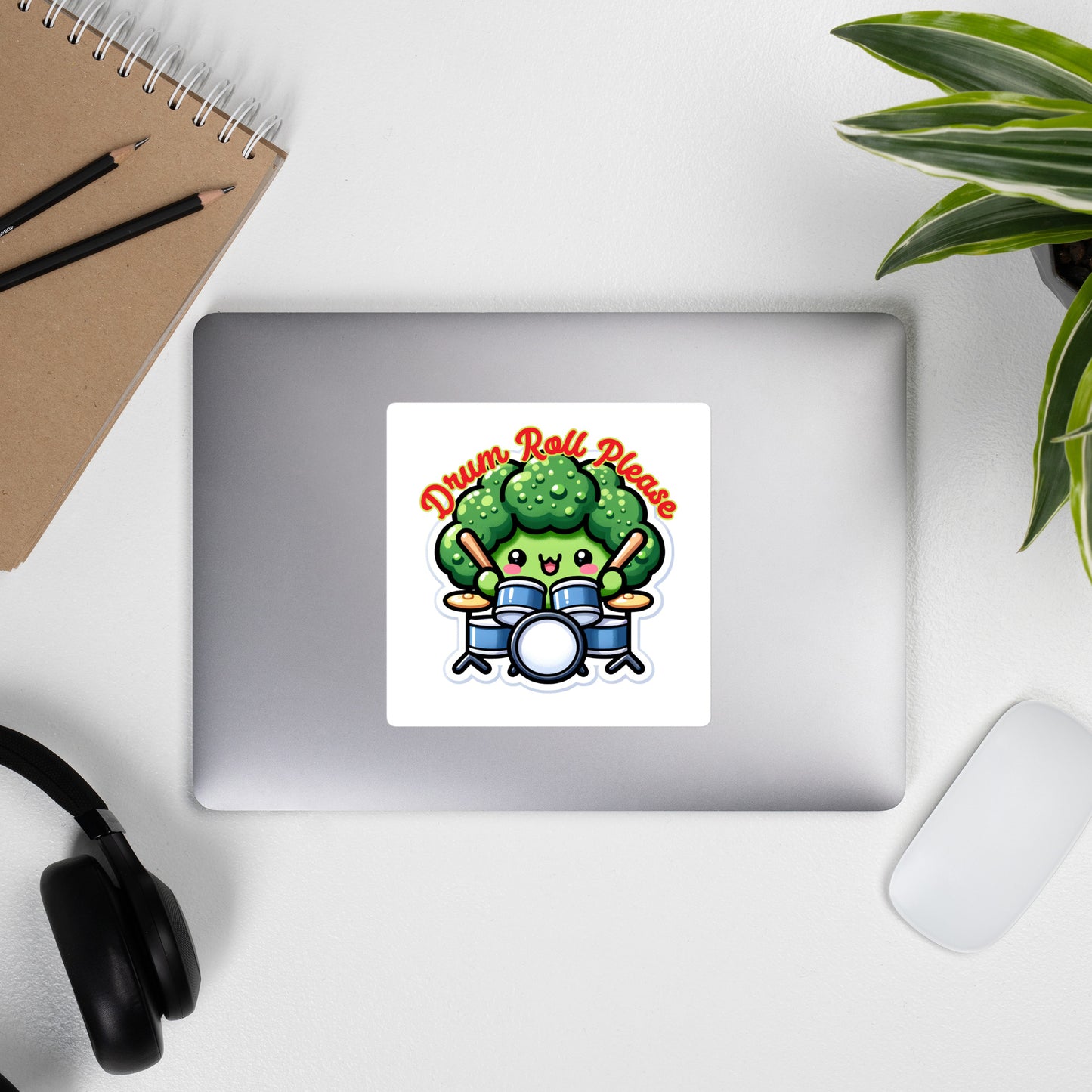 Bubble-free stickers Broccoli playing the drum set drum roll please musician sticker drummer sticker teacher stickers