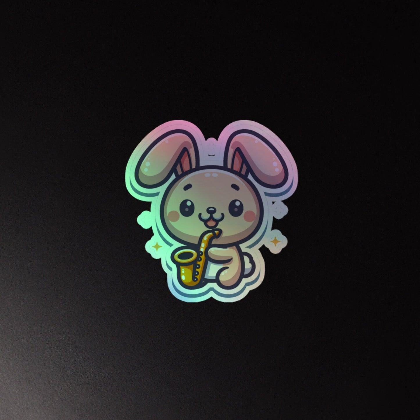 Holographic stickers Bunny playing Saxophone cute musician sticker teacher sticker band