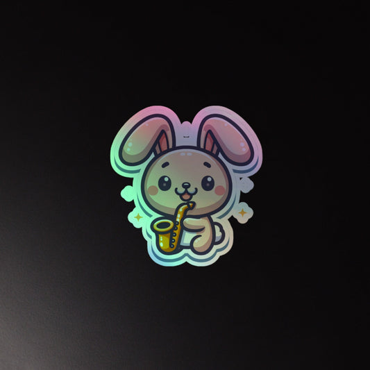 Holographic stickers Bunny playing Saxophone cute musician sticker teacher sticker band