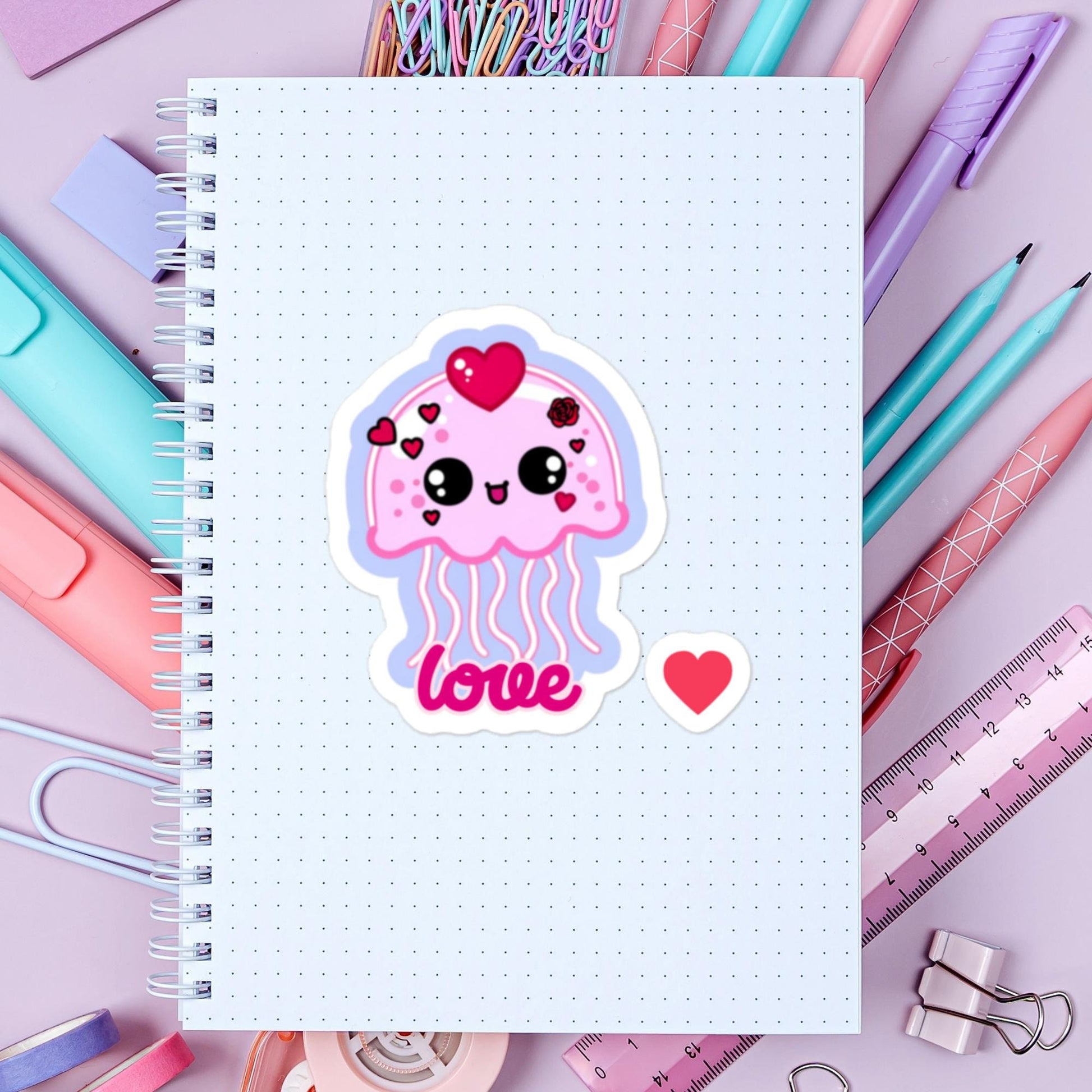 Valentine Jellyfish Sticker Love Sticker Bubble-free stickers Fun Silly Cute Stickers