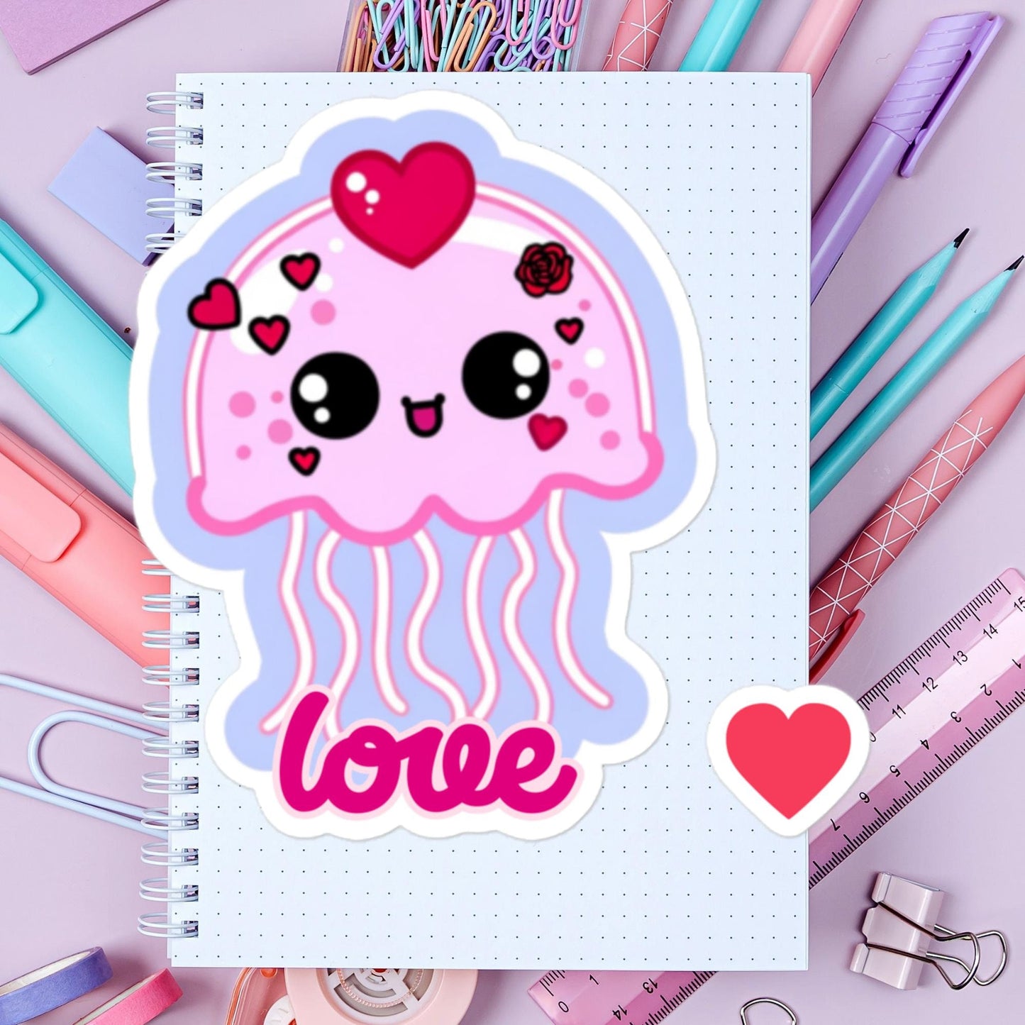 Valentine Jellyfish Sticker Love Sticker Bubble-free stickers Fun Silly Cute Stickers