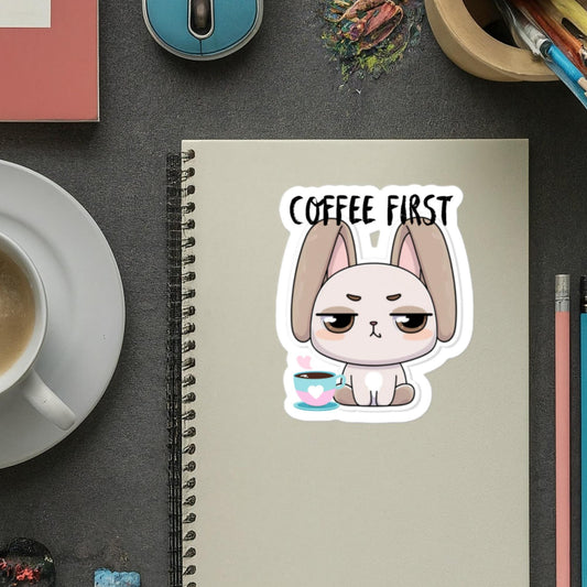 Bunny need Coffee First Sticker Coffee Humor Funny Bunny Sticker Bubble-free stickers