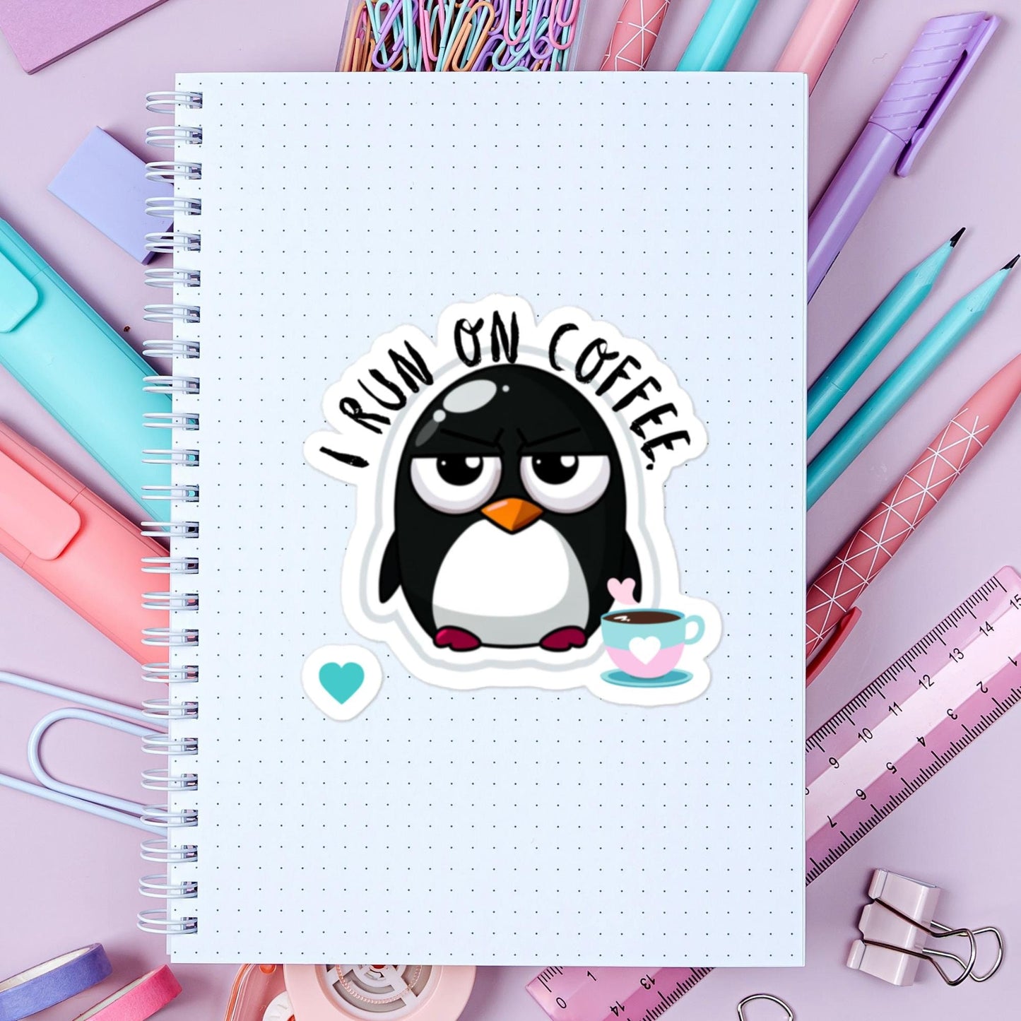Penguin I Run On Coffee sticker Funny cute animal penguin sticker Coffee HumorBubble-free stickers