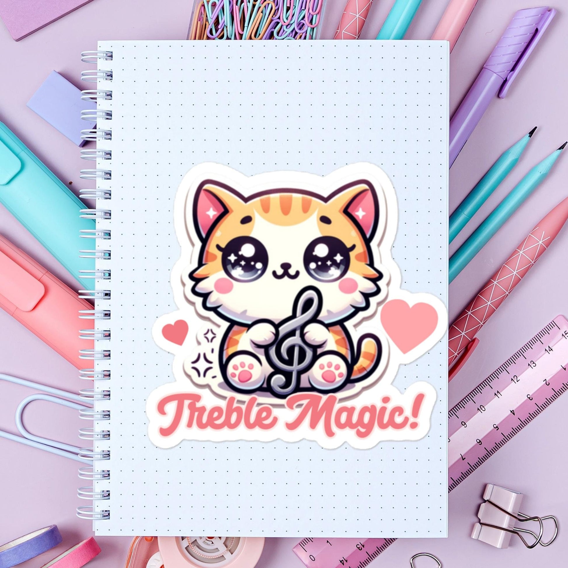 Treble Magic! Kitty holding trebel clef is ready to her debut! Cute stickersBubble-free stickers