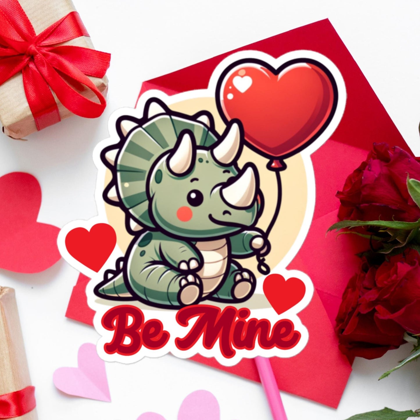 Triceratops Be Mine Sticker Dinosaur Valentine's Day stickers Valentine's GiftsBubble-free stickers