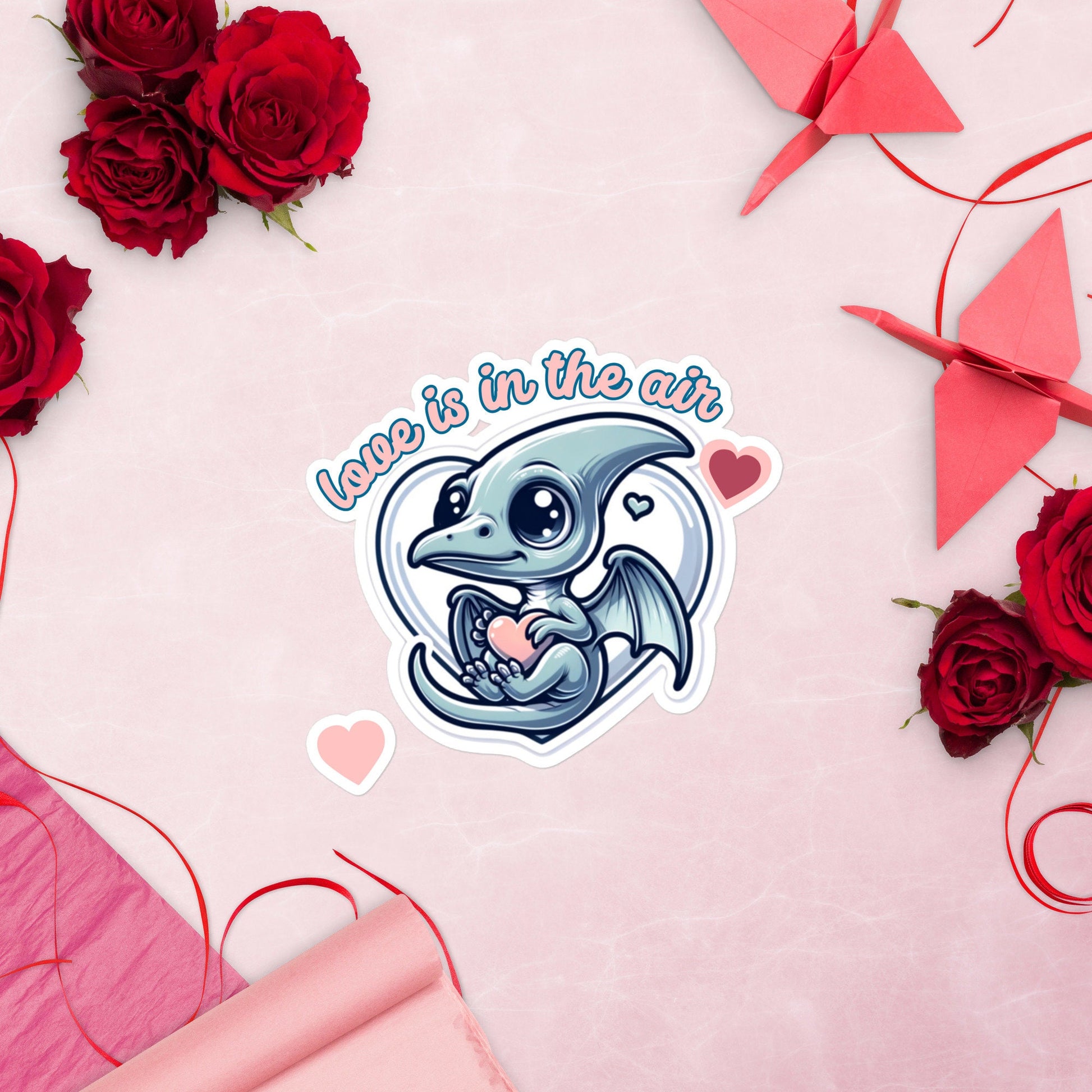 Love is in the Air Pterodactyl Valentine Sticker Water Bottle Vinyl sticker gifts for kidsBubble-free stickers