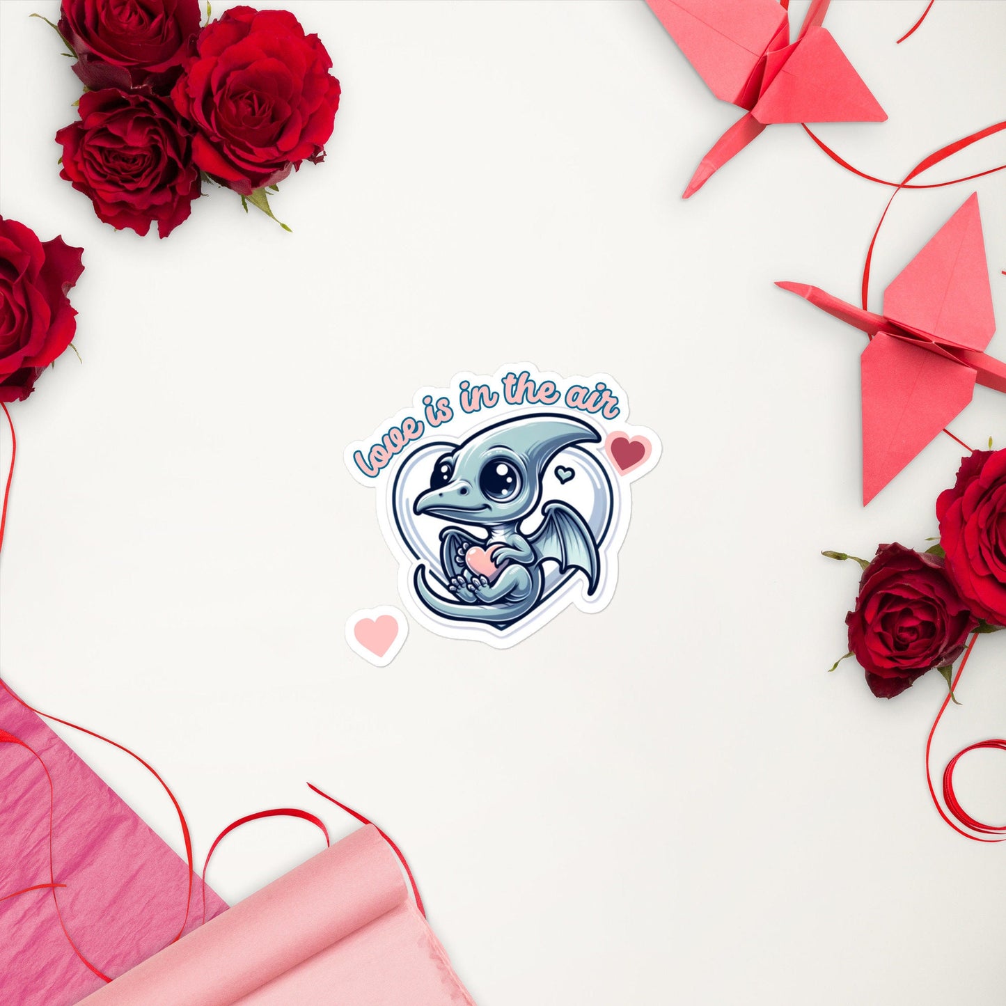 Love is in the Air Pterodactyl Valentine Sticker Water Bottle Vinyl sticker gifts for kidsBubble-free stickers