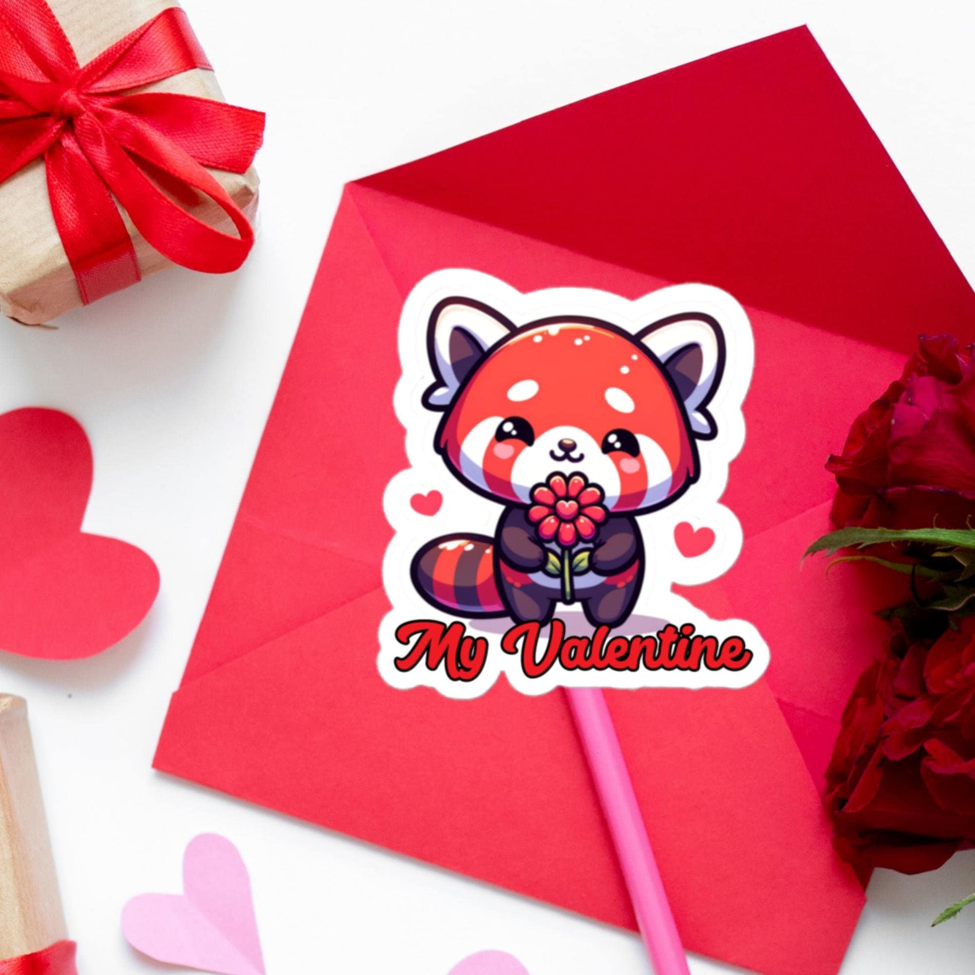 My Valentine Red Panda Heart Flower sticker Valentine's Day Gift Stickers Bubble-free stickers
