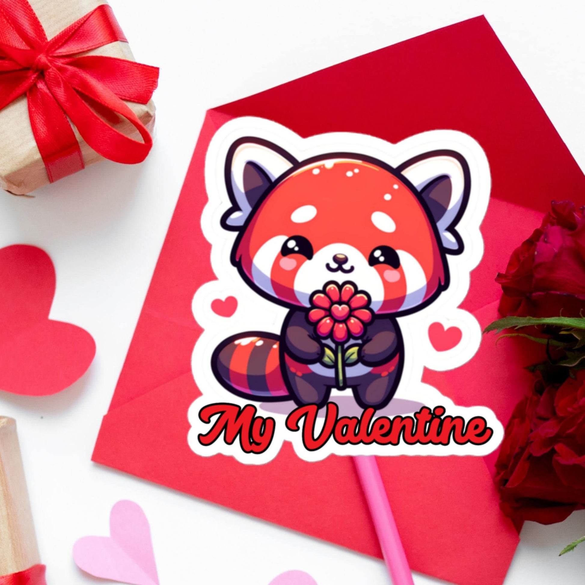 My Valentine Red Panda Heart Flower sticker Valentine's Day Gift Stickers Bubble-free stickers