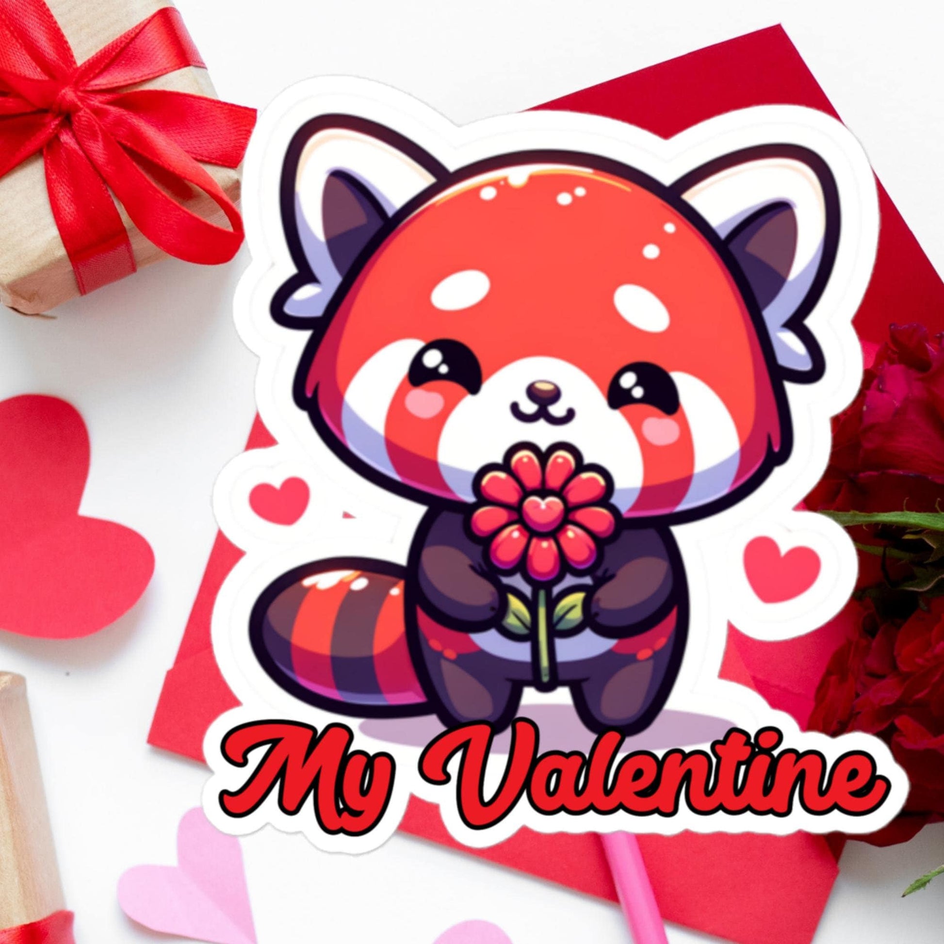 My Valentine Red Panda Heart Flower sticker Valentine's Day Gift Stickers Bubble-free stickers