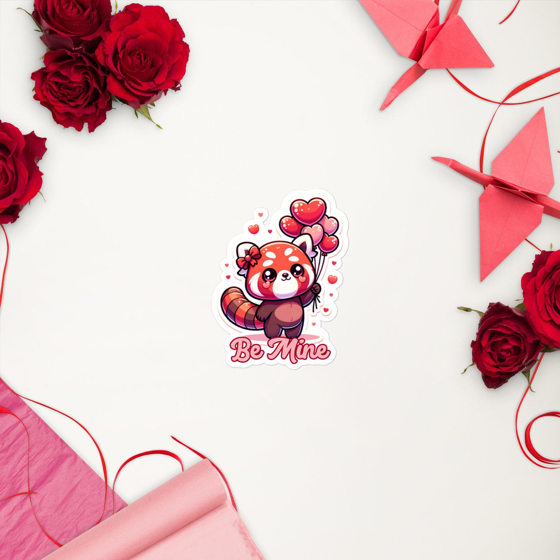 Red Panda with Heart balloons sticker Valentine Stickers Red Panda Valentines Bubble-free stickers