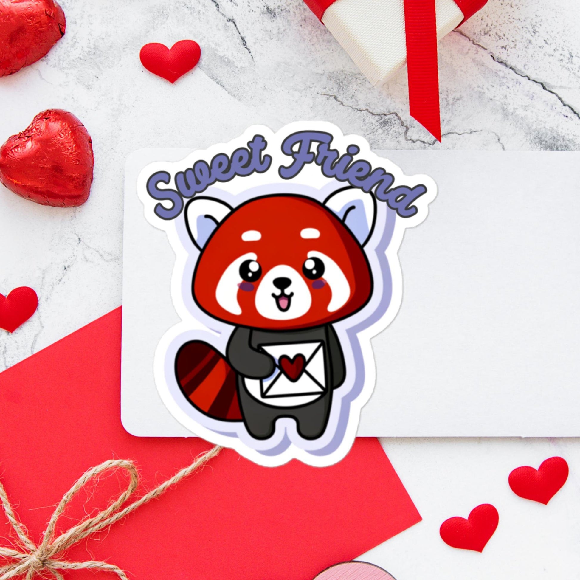 Sweet Friend Red Panda holding letter sticker Valentine's Stickers Bubble-free stickers