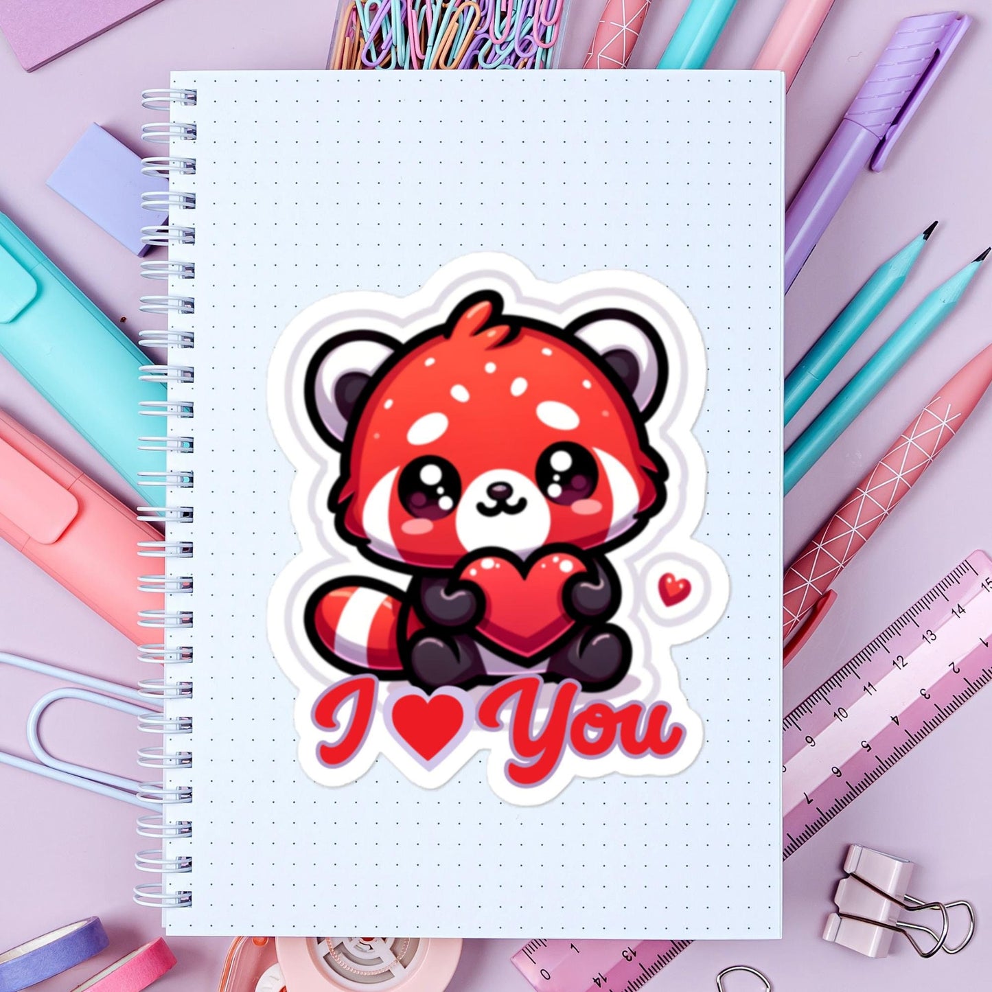 I Heart You Red Panda Valentine Sticker Fun stickers animal stickers Bubble-free stickers