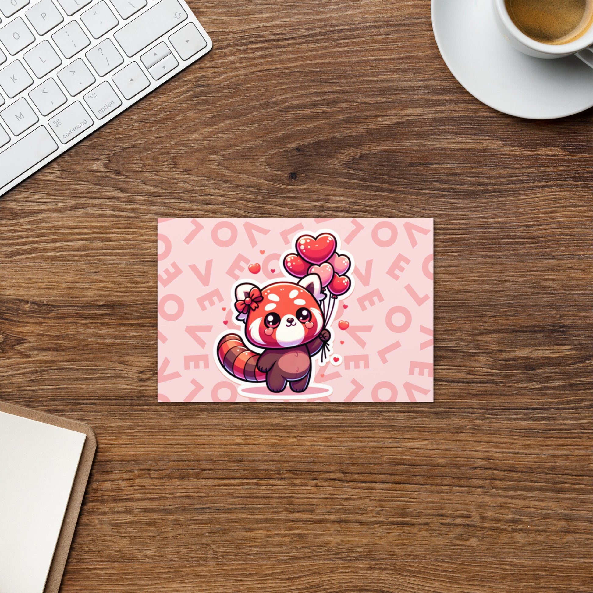 Red Panda with Balloons Love is in air Valentine's Day Cards ValentinesGreeting card