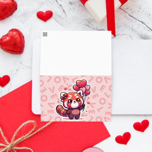 NOTECARD Red Panda with Balloons Love is in air Valentine's Day Cards Valentines GREETING CARD