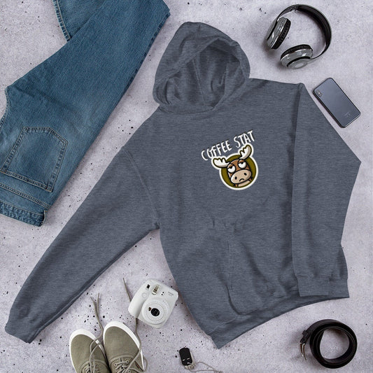 Mr. Moose needs Coffee Stat! Fun Unisex Hoodie Coffee Humor Coffee Jokes Coffee Love