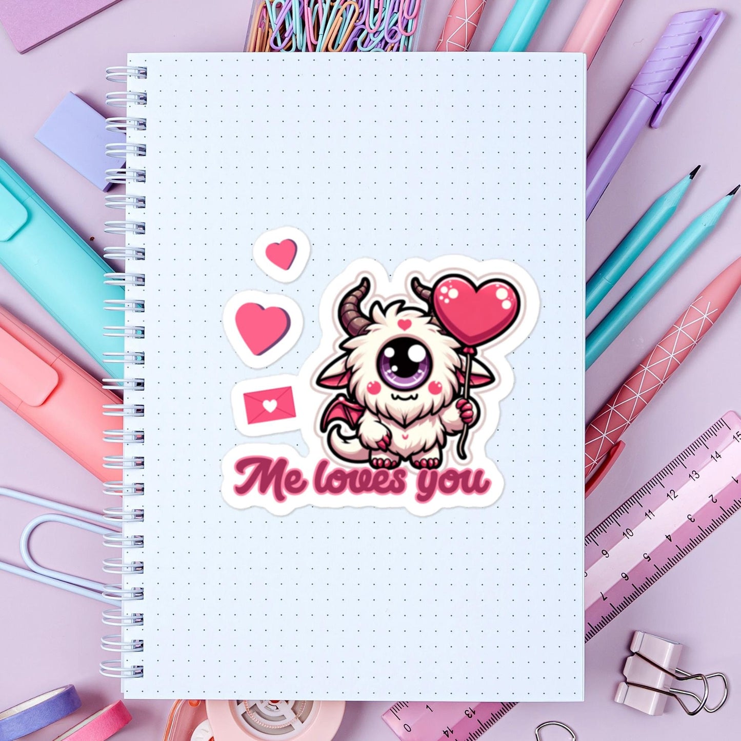 Me Loves You Monster Valentine Sticker Bubble-free stickers Cute valentine gifts and stickers