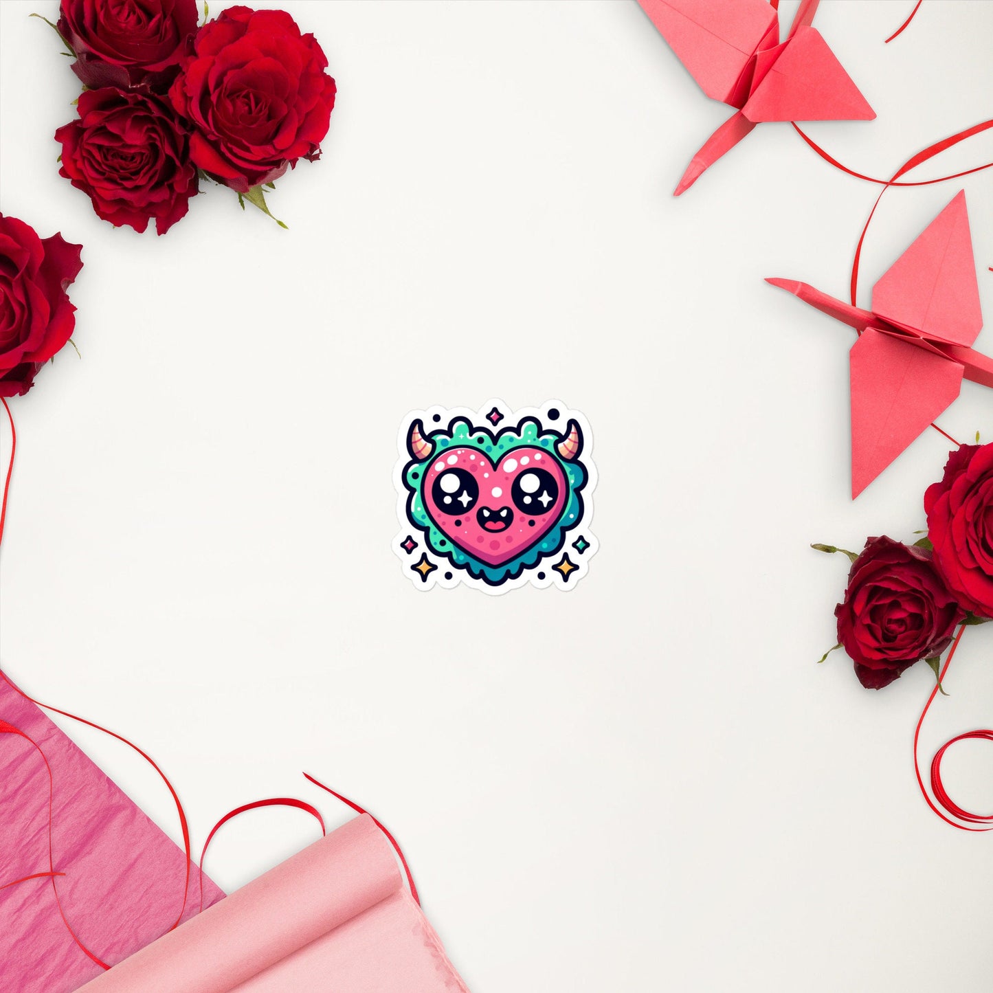 Heart Monster valentine sticker Bubble-free stickers Large water bottle sticker fun teacher stickers kids gifts