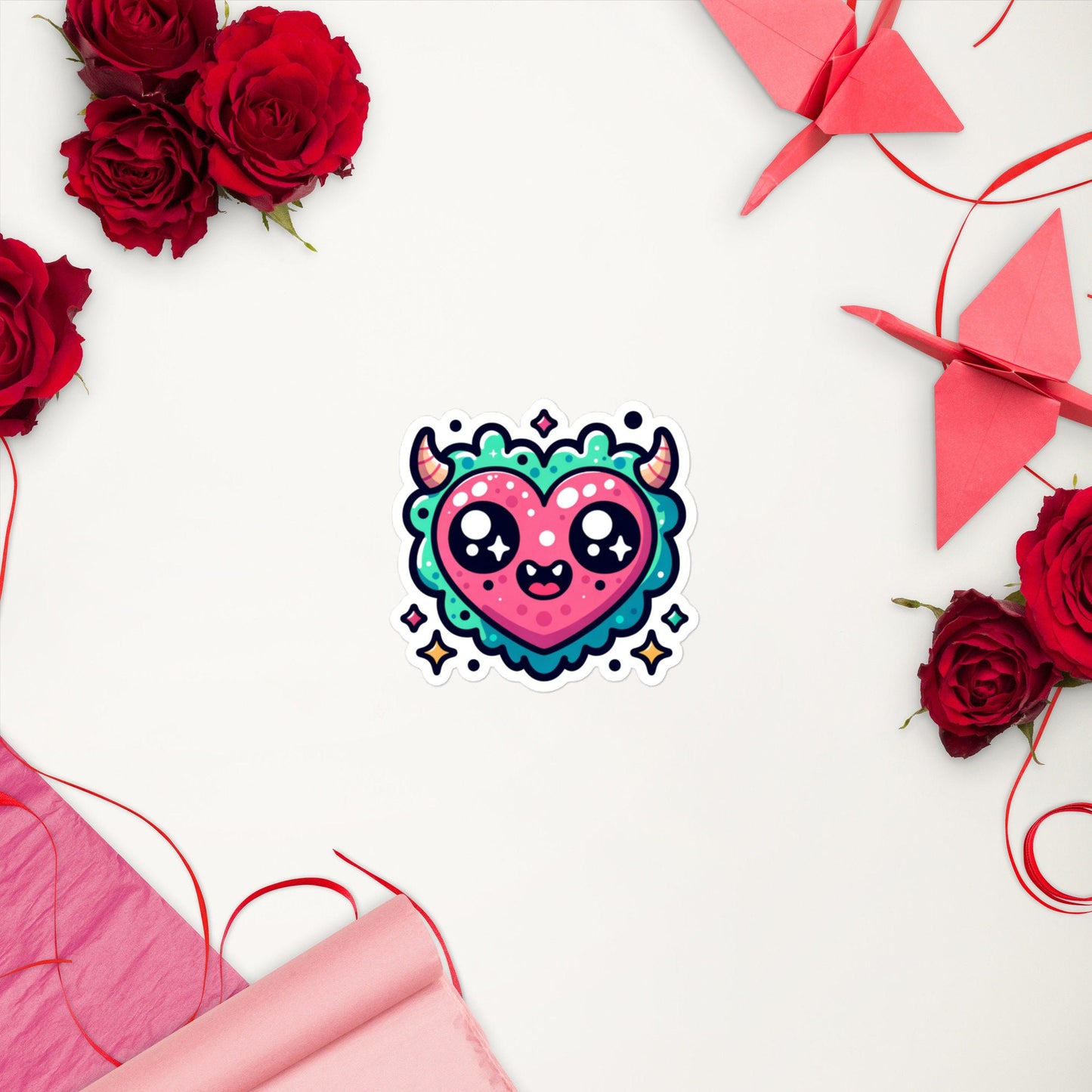 Heart Monster valentine sticker Bubble-free stickers Large water bottle sticker fun teacher stickers kids gifts