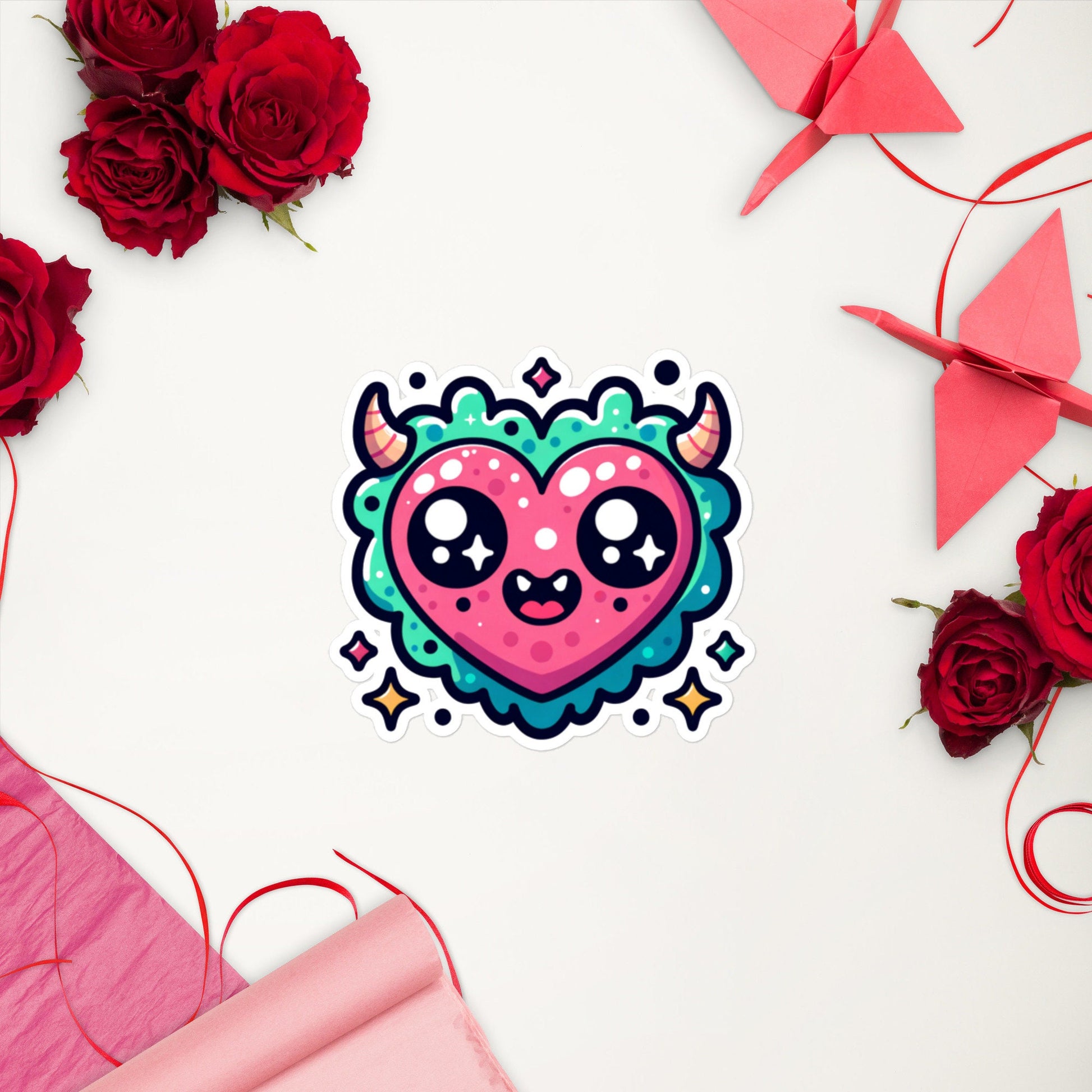 Heart Monster valentine sticker Bubble-free stickers Large water bottle sticker fun teacher stickers kids gifts