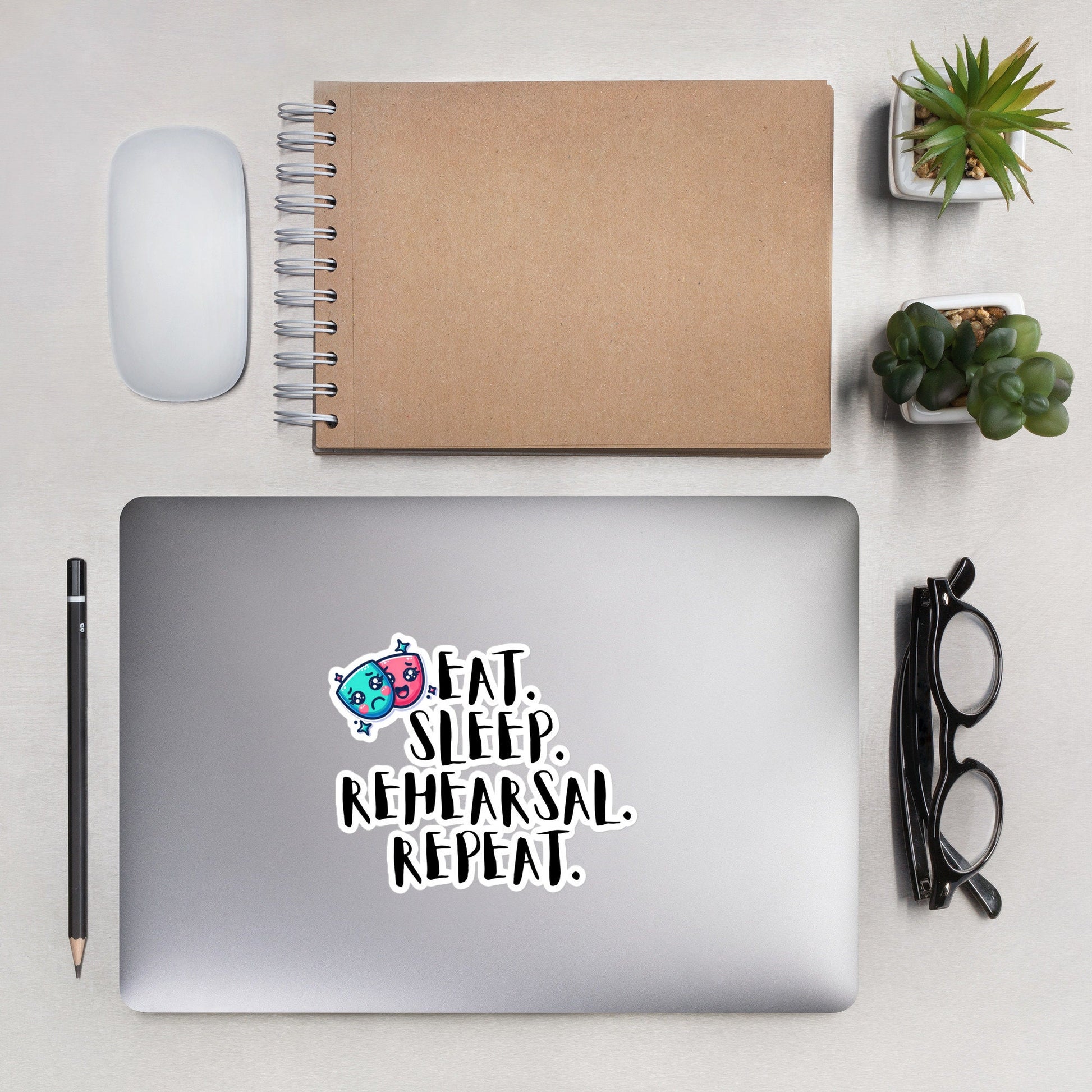 Eat Sleep Rehearsal Repeat Theatre mask sticker Bubble-free stickers Thespian sticker stage crew technical theatre