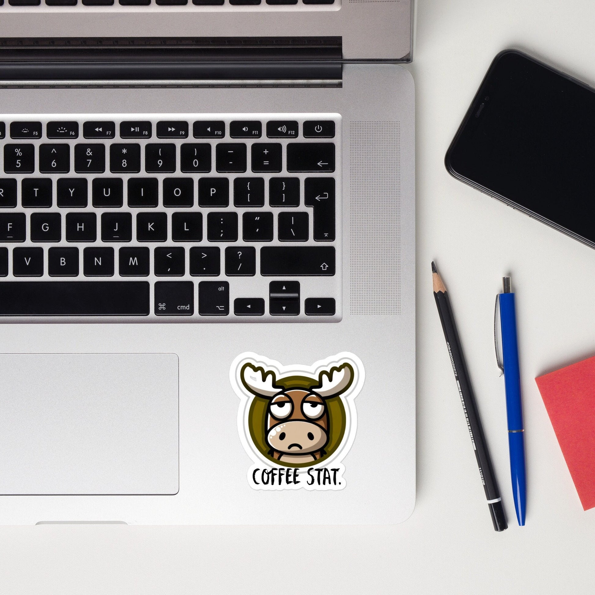 Mr. Moose needs Coffee STAT! Funny coffee sticker Coffee Humor Teacher humorBubble-free stickers