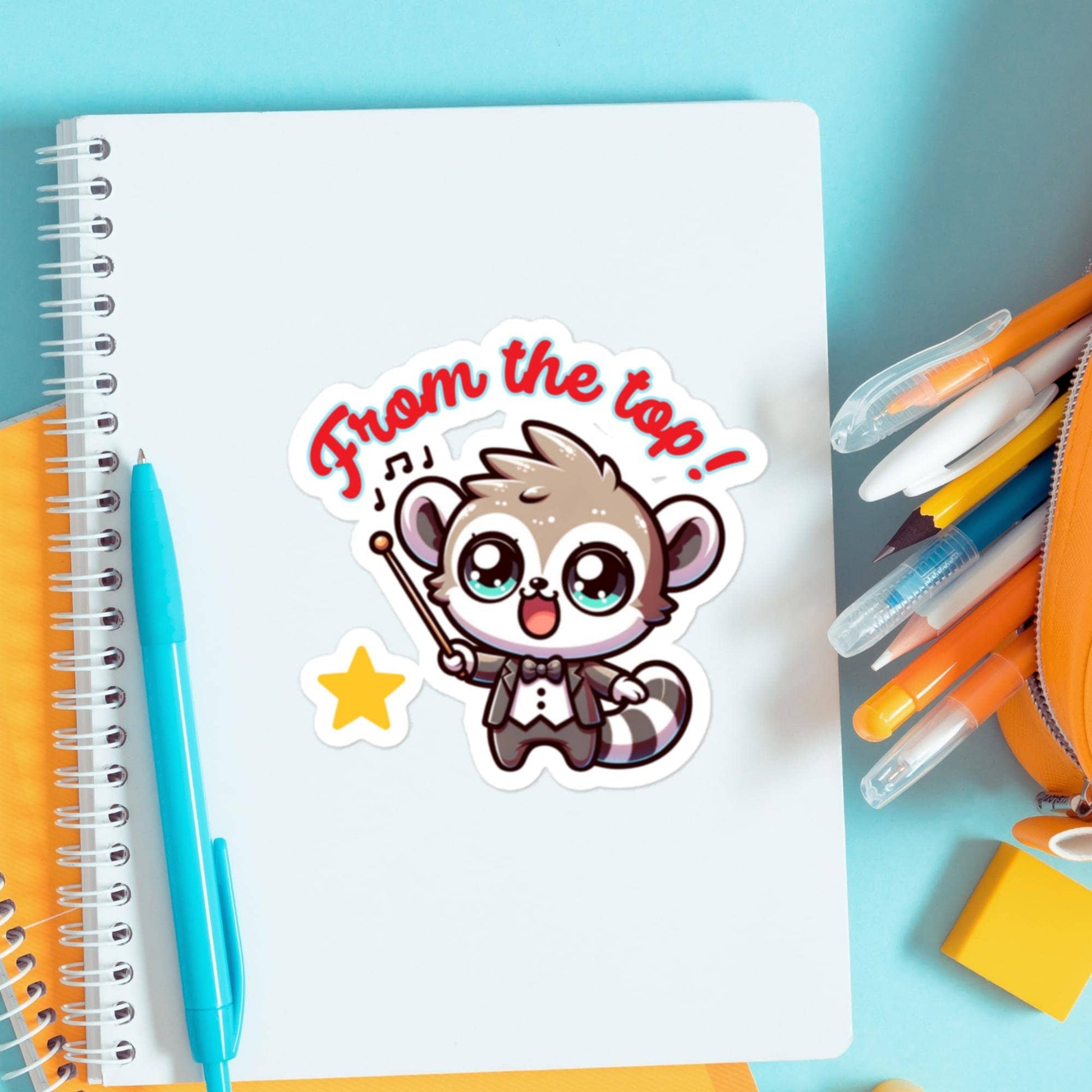 From the top! Cutie Lemur conductor is ready to lead the music! Stickers Fun Teacher stickersBubble-free stickers