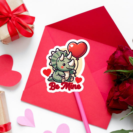 Triceratops Be Mine Sticker Dinosaur Valentine's Day stickers Valentine's GiftsBubble-free stickers