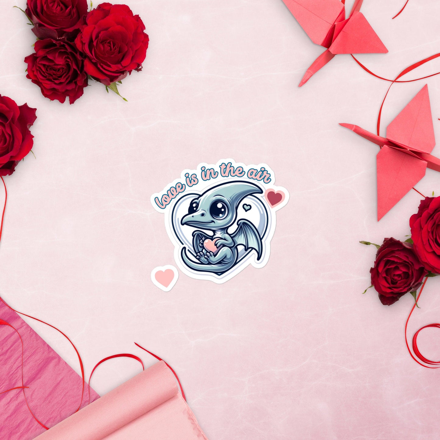 Love is in the Air Pterodactyl Valentine Sticker Water Bottle Vinyl sticker gifts for kidsBubble-free stickers