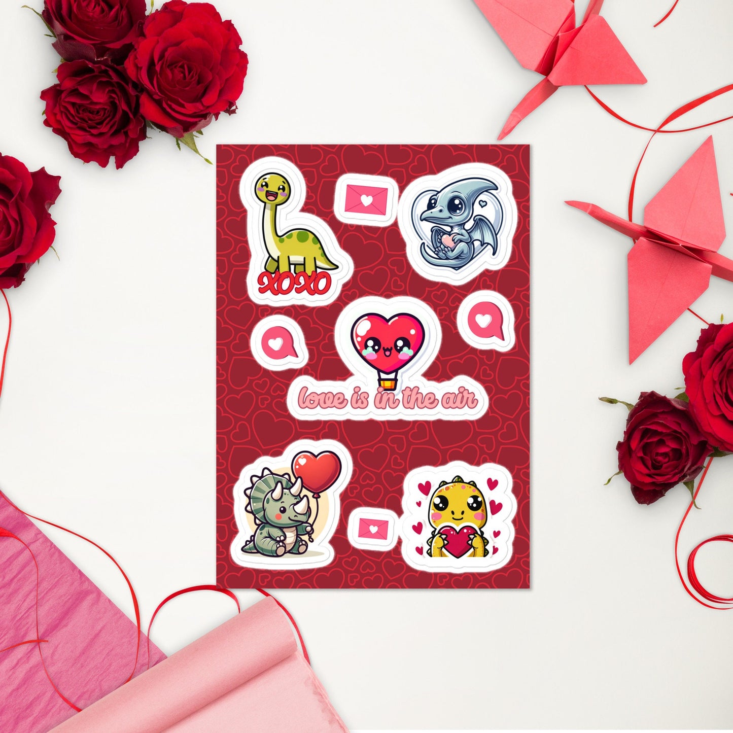 Dinosaur Valentine Sticker sheet Love is in the Air