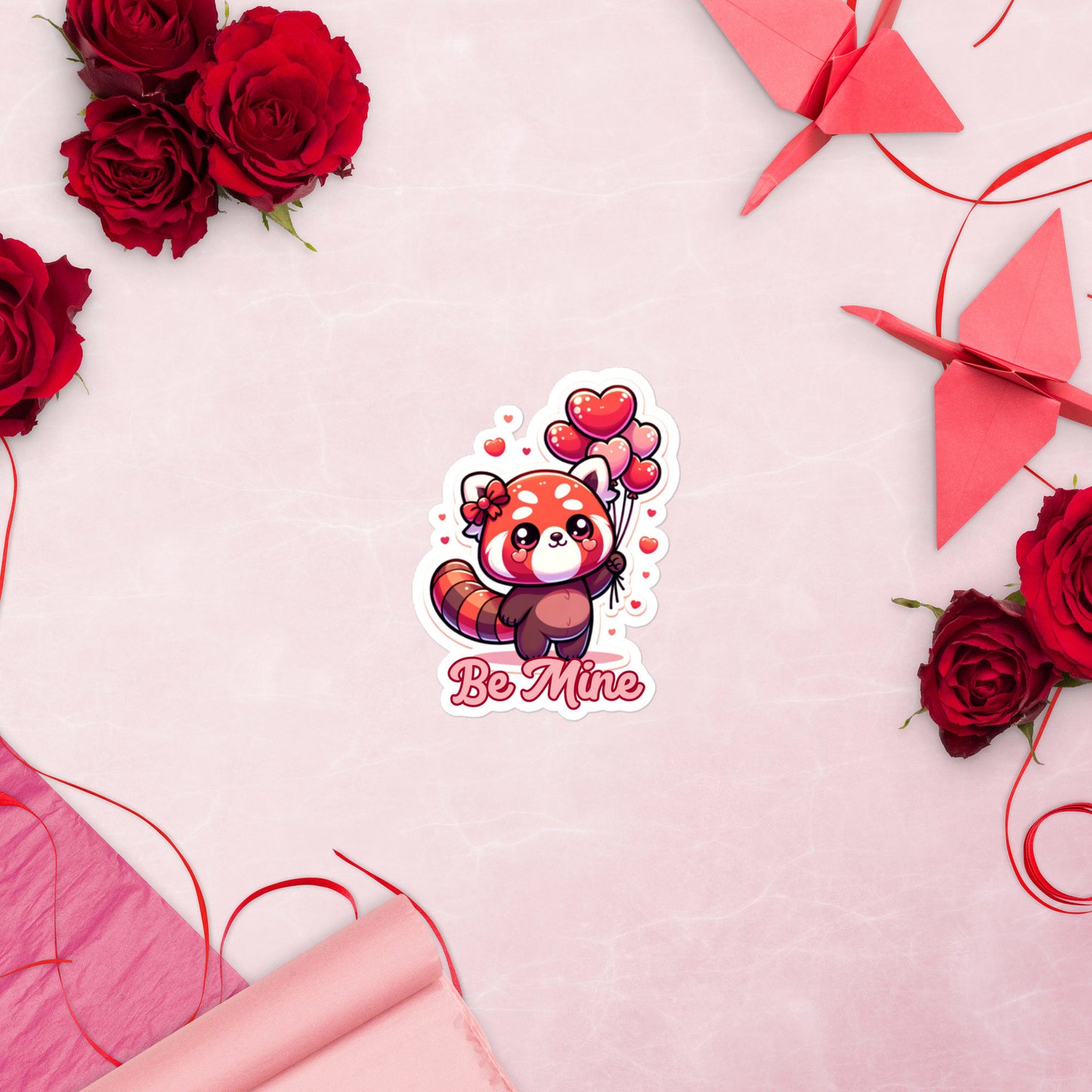 Red Panda with Heart balloons sticker Valentine Stickers Red Panda Valentines Bubble-free stickers