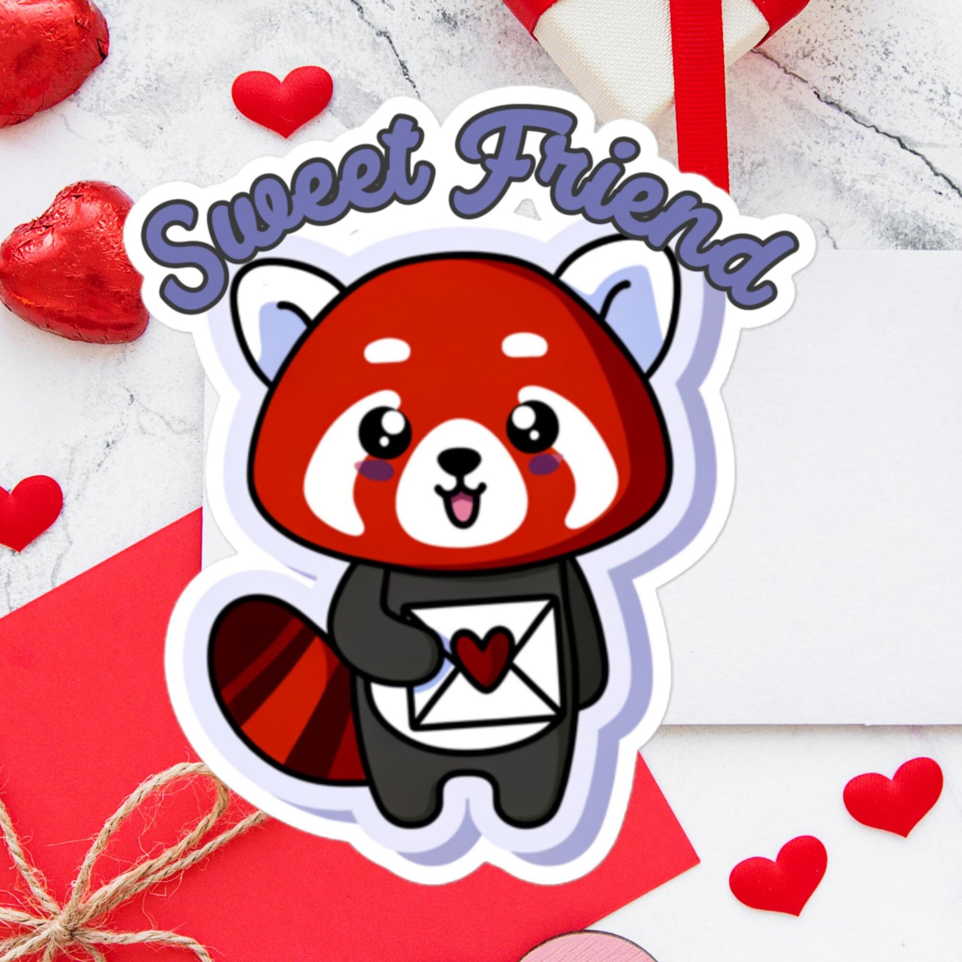 Sweet Friend Red Panda holding letter sticker Valentine's Stickers Bubble-free stickers