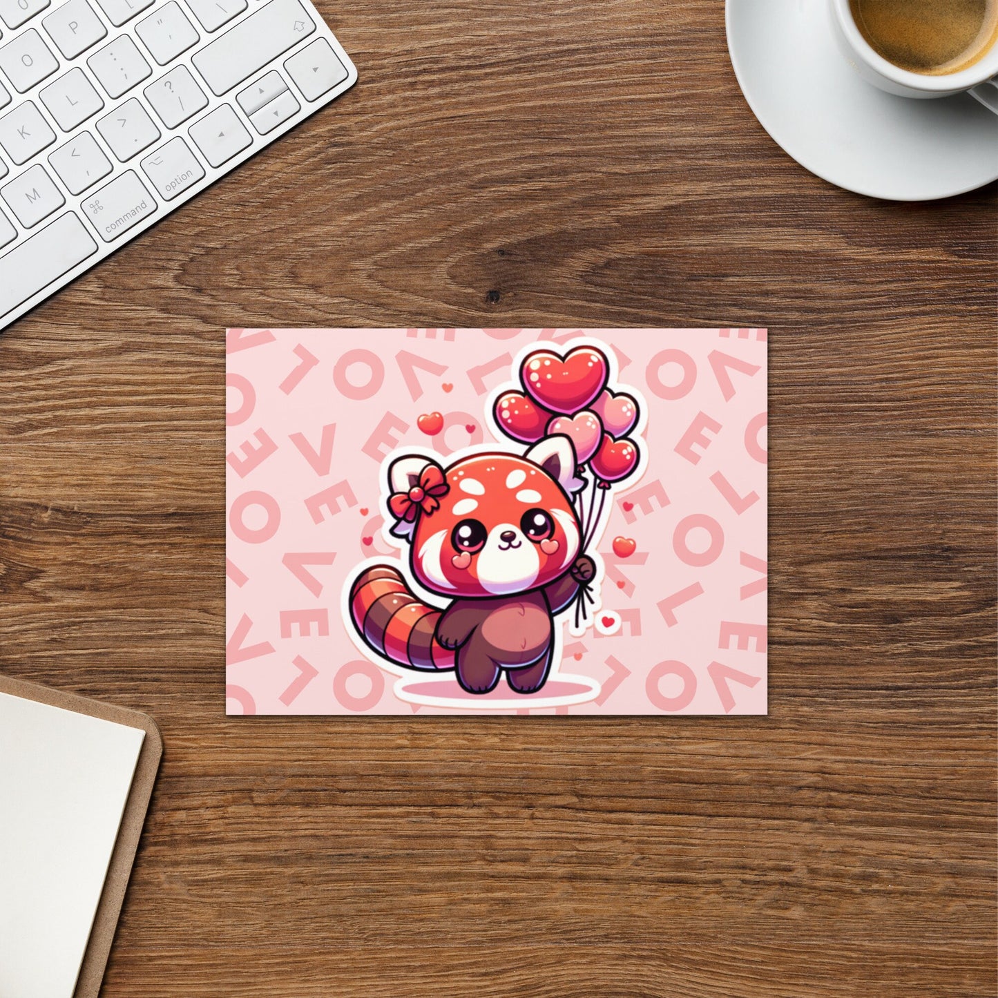 Red Panda with Balloons Love is in air Valentine's Day Cards ValentinesGreeting card