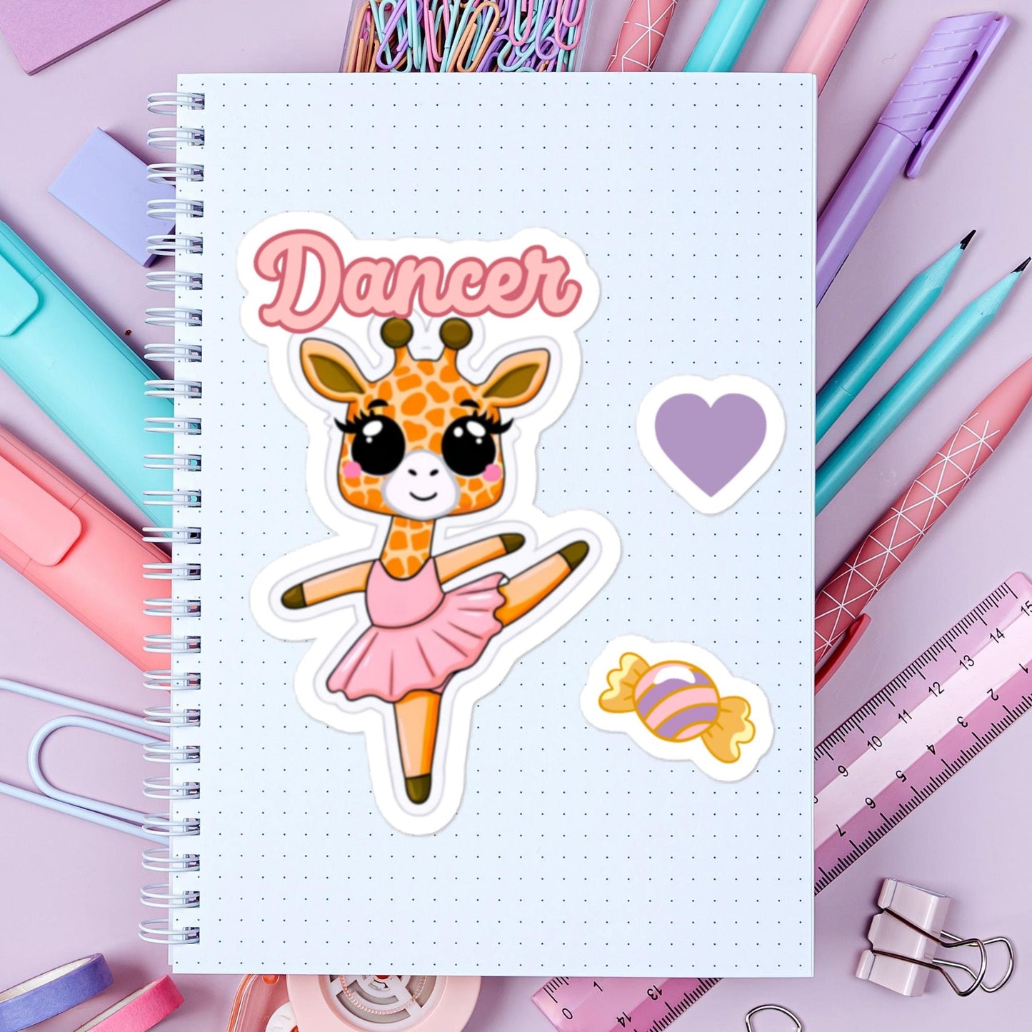 Giraffe Dancer sticker heart candy fun Bubble-free stickers Ballet stickers