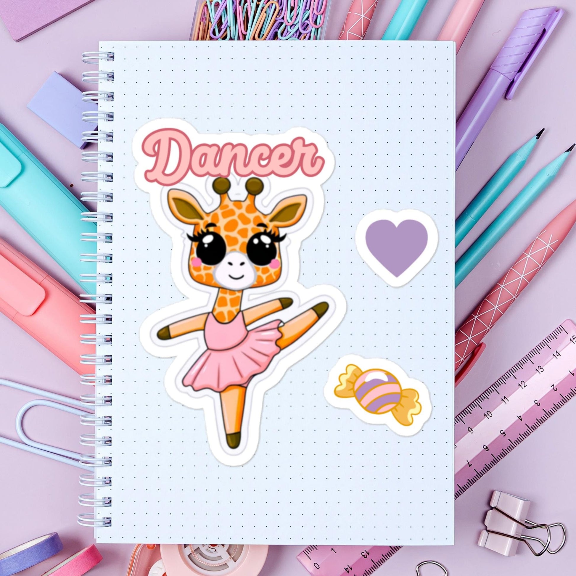 Giraffe Dancer sticker heart candy fun Bubble-free stickers Ballet stickers