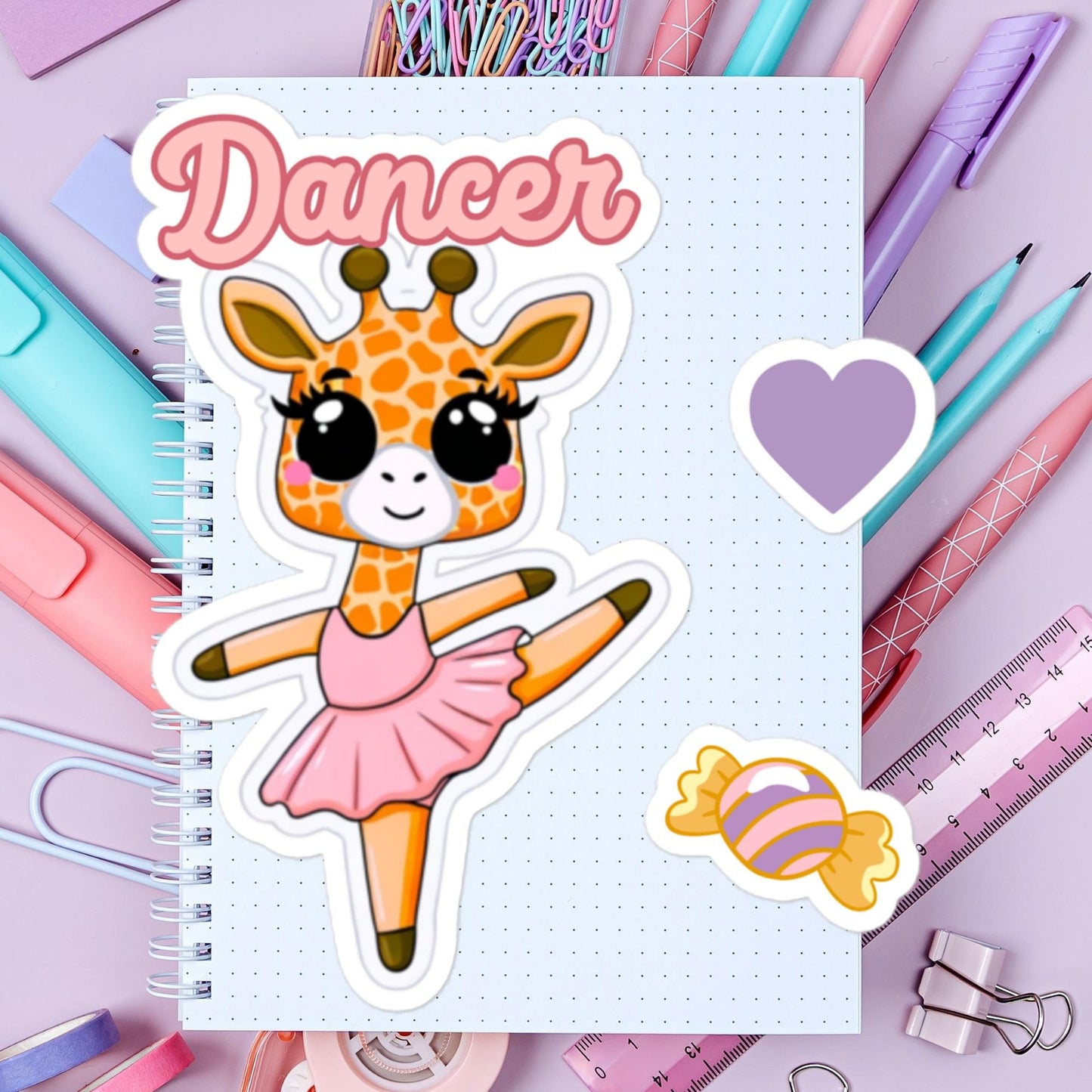 Giraffe Dancer sticker heart candy fun Bubble-free stickers Ballet stickers