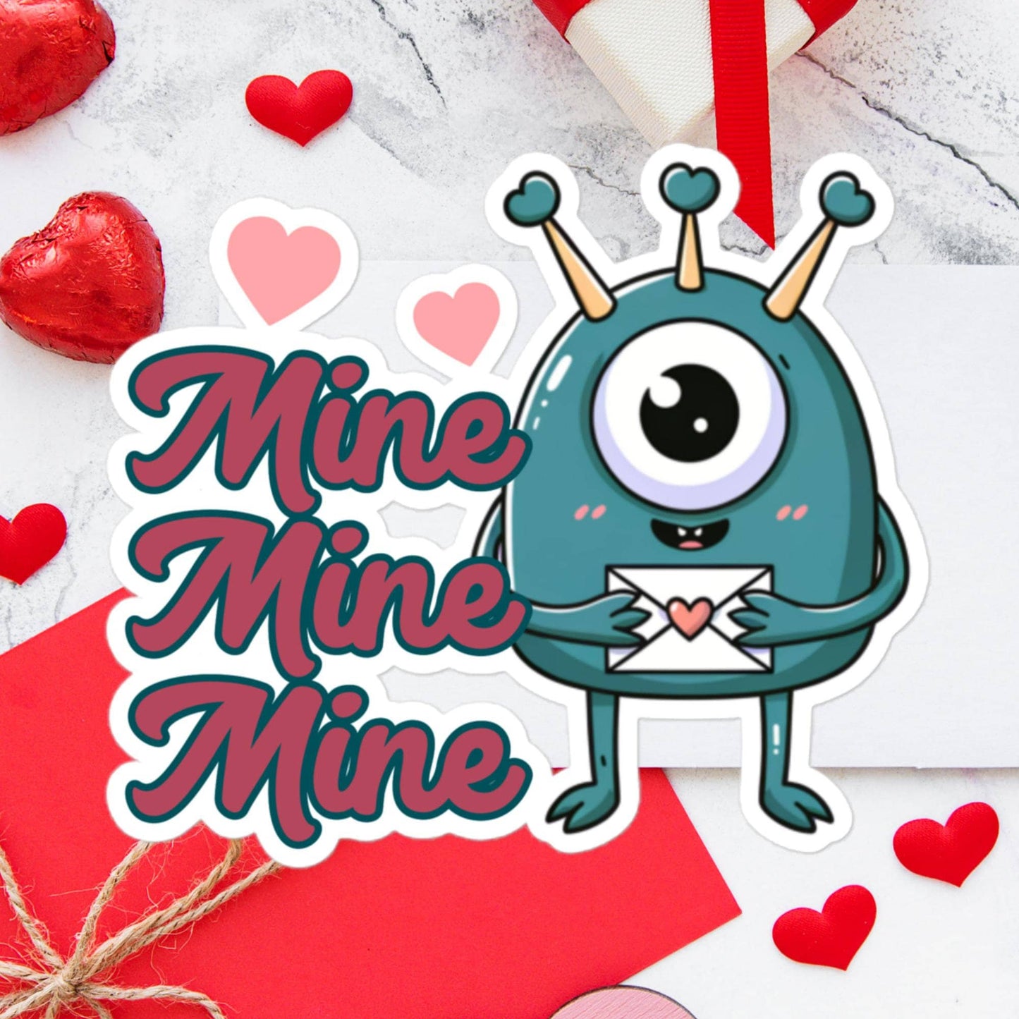 Monster Valentine Sticker Mine Mine Mine adorable monster sticker fun cutie stickerBubble-free stickers